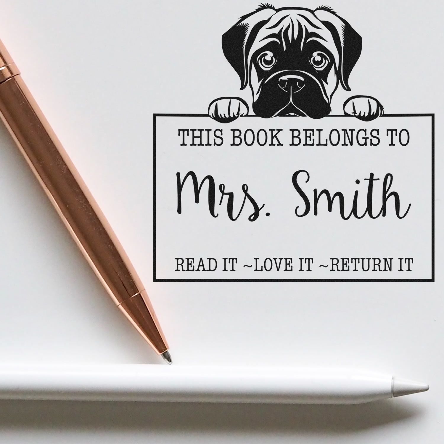 Bullmastiff Customized Read It Love It Return It Rubber Stamp - Engineer Seal Stamps