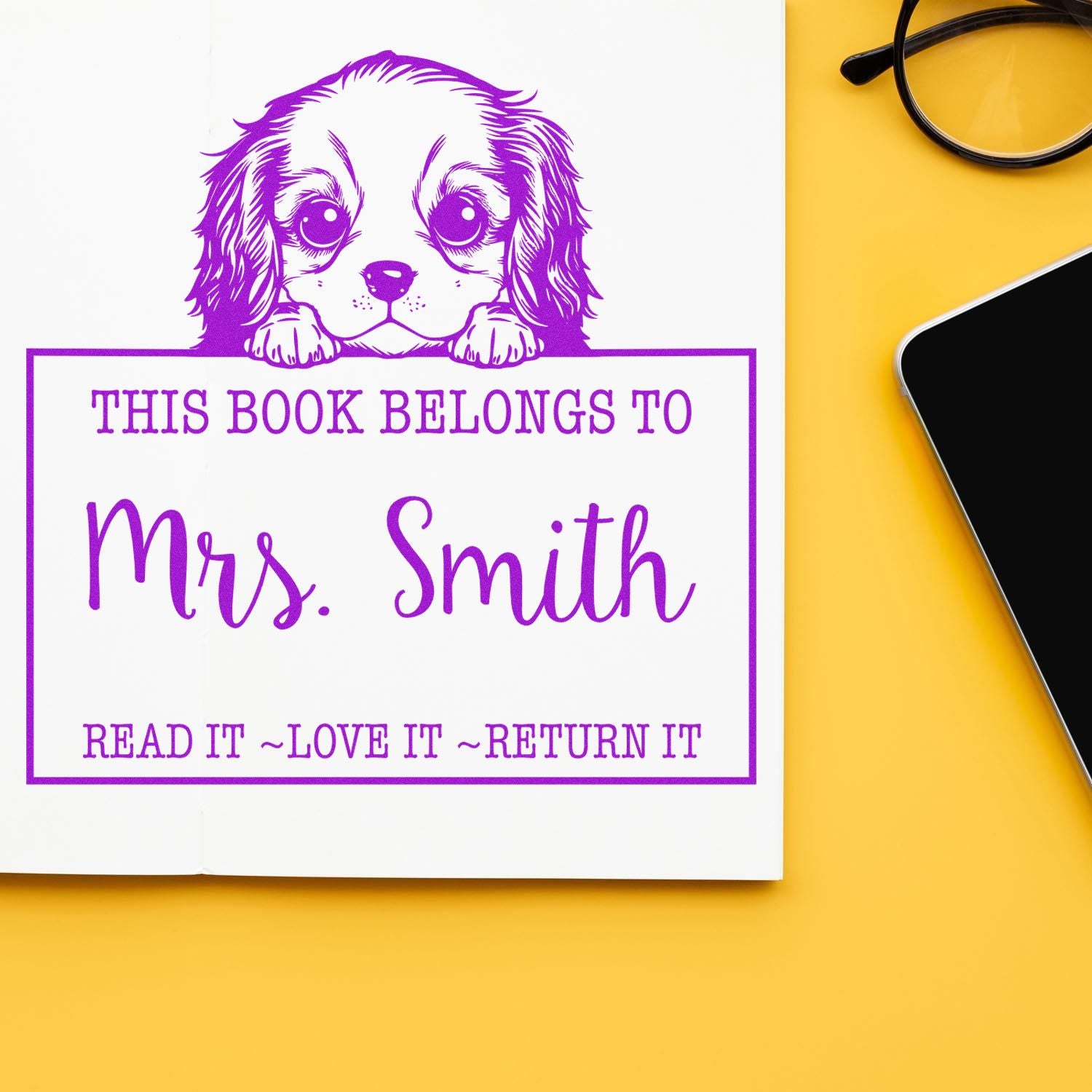 Slim Cavalier King Charles Spaniel Custom-Made Read It Love It Return It For Kids Stamp - Engineer Seal Stamps