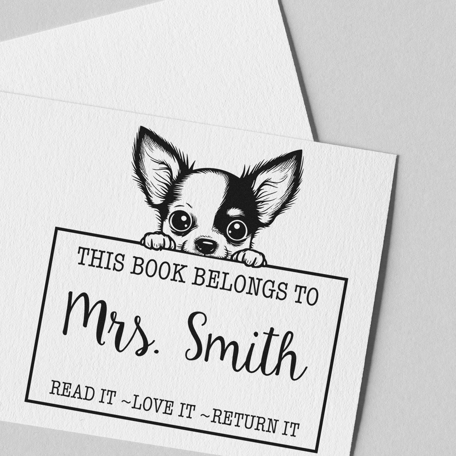 Slim Chihuahua Custom-Made Read It Love It Return It For Books Stamp - Engineer Seal Stamps
