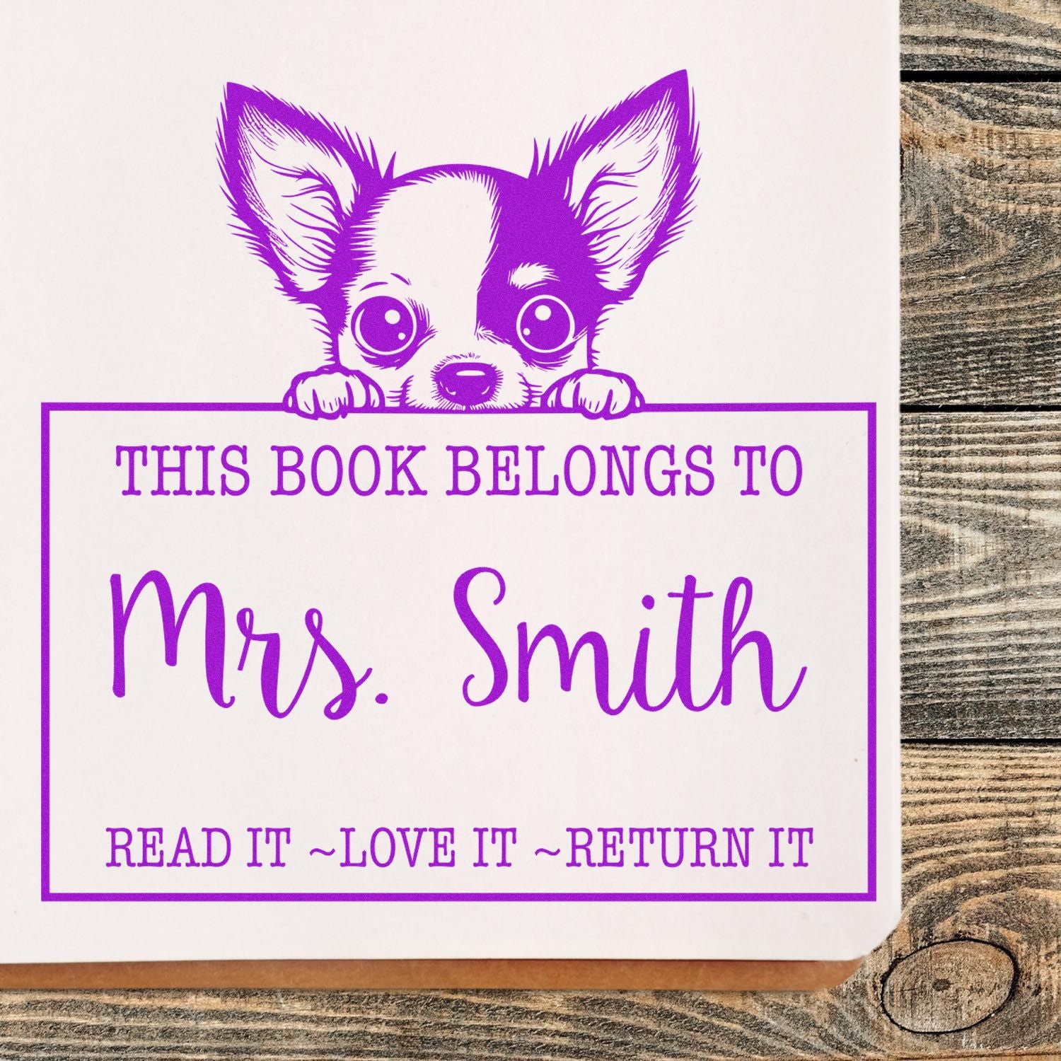 Pre-Inked Chihuahua Custom Read It Love It Return It Book Stamp - Engineer Seal Stamps