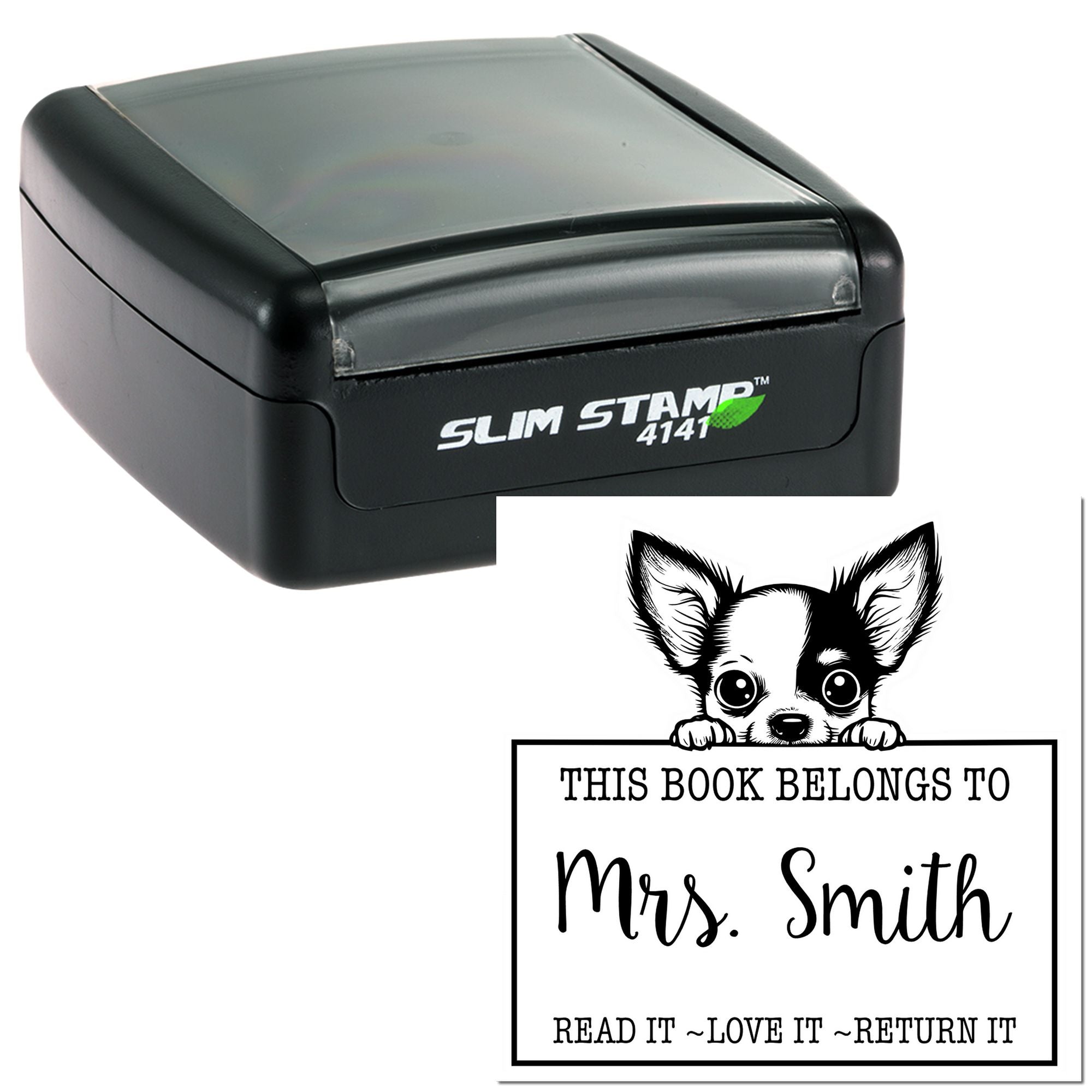 Slim Chihuahua Custom-Made Read It Love It Return It For Books Stamp - Engineer Seal Stamps