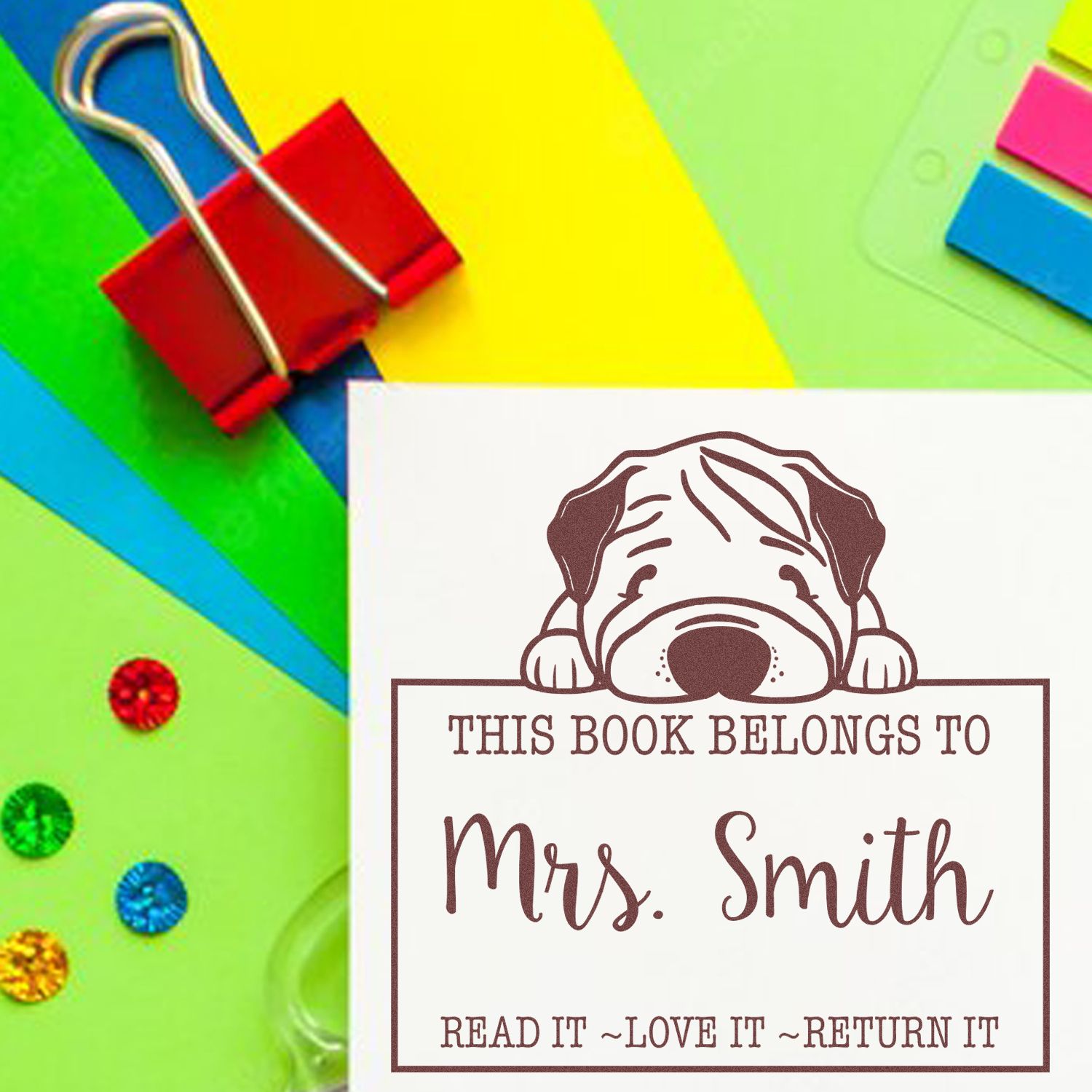 Self-Inking Chinese Shar Pei Personalizable Read It Love It Return It For Teachers Stamp - Engineer Seal Stamps