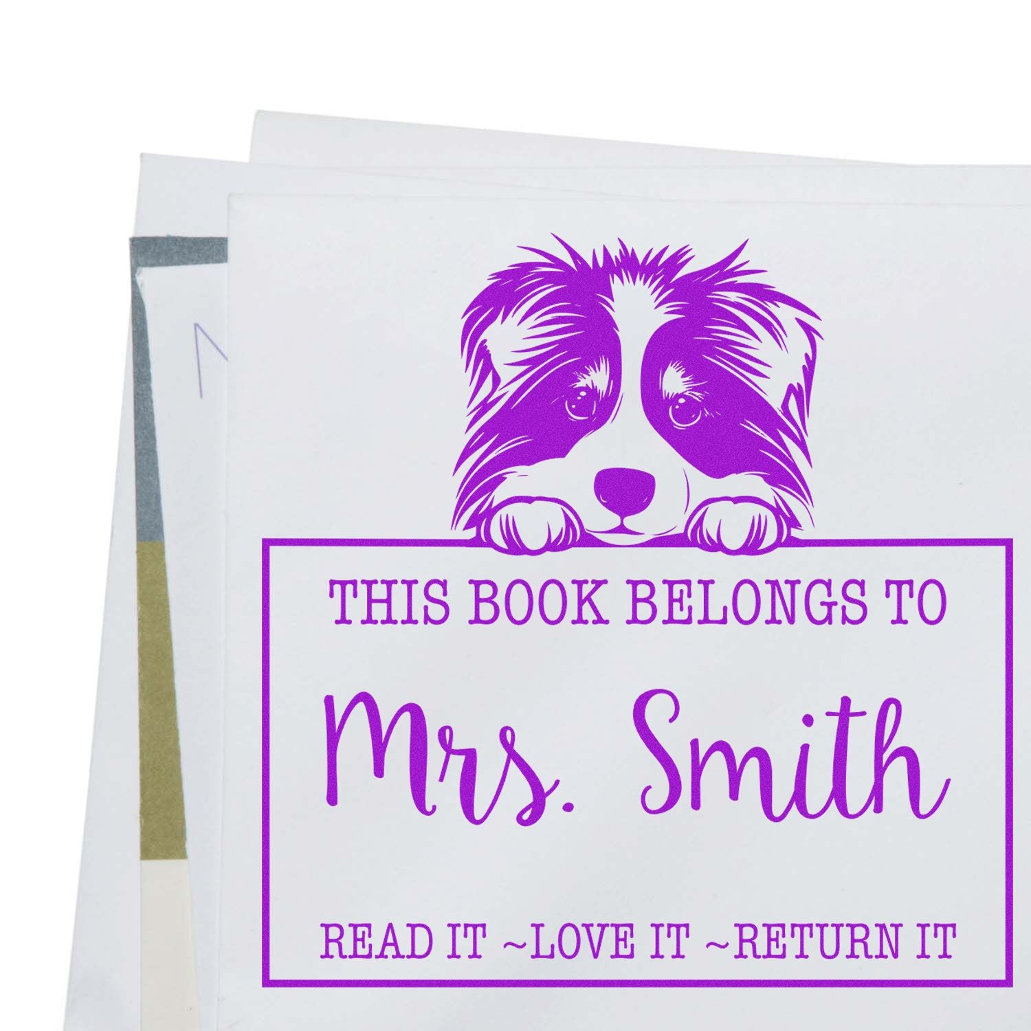 Self-Inking Collie Personalizable Read It Love It Return It Rubber Stamp - Engineer Seal Stamps