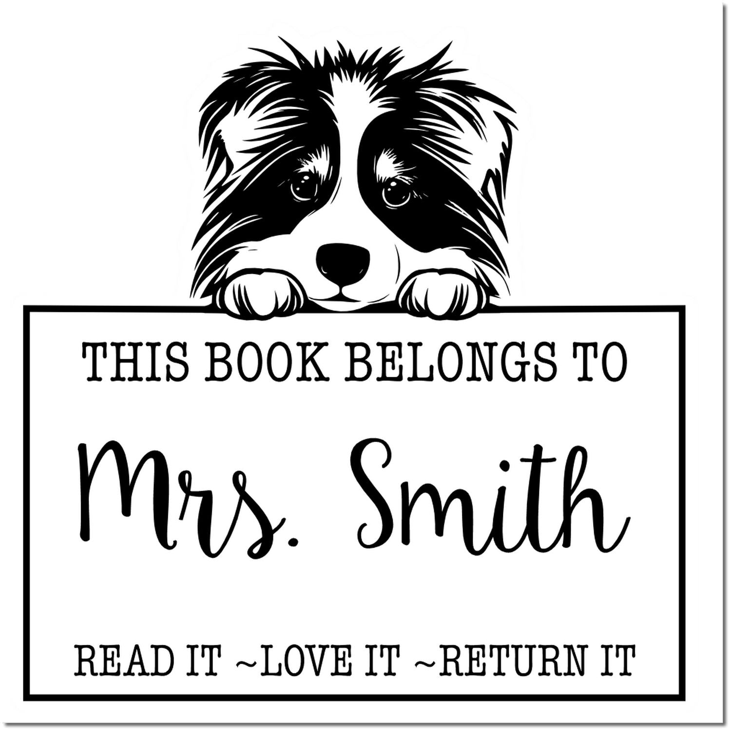 Cute Pre-Inked Collie Custom Read It Love It Return It For Book Collectors Stamp - Engineer Seal Stamps