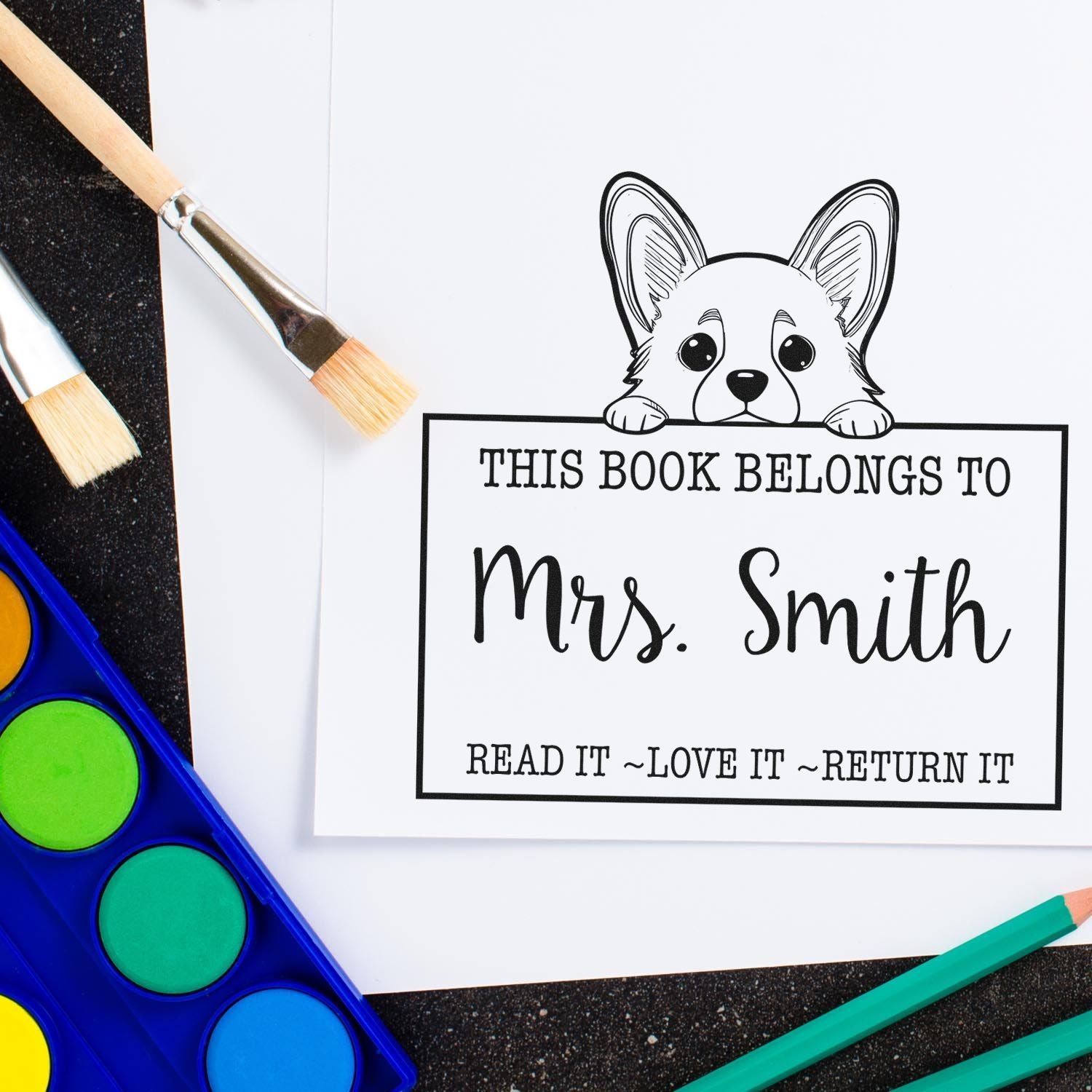 Cute Pre-Inked Corgi Custom Read It Love It Return It For Book Exchange Stamp - Engineer Seal Stamps