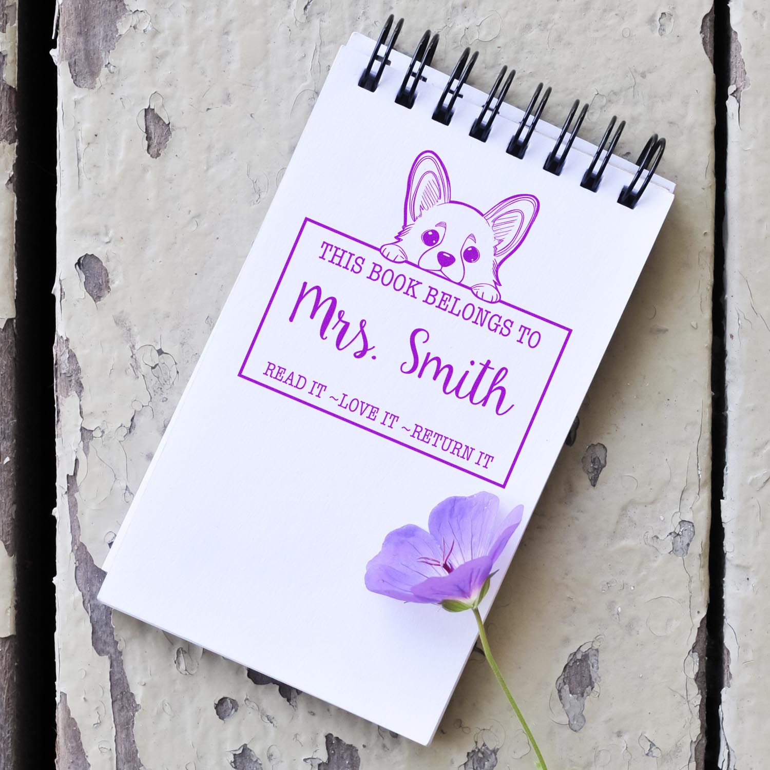 Self-Inking Corgi Personalizable Read It Love It Return It Stamp - Engineer Seal Stamps