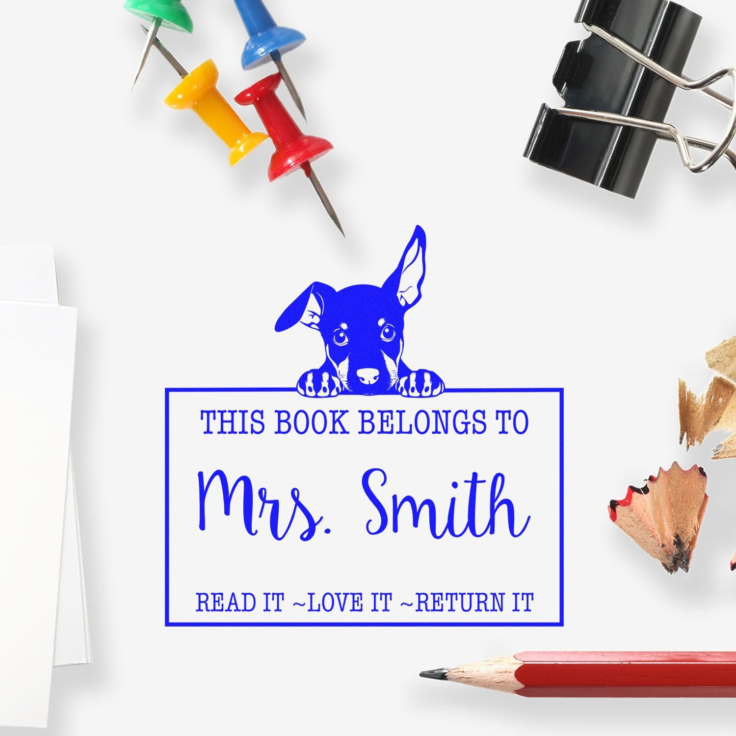 Pre-Inked Doberman Pinscher Custom Read It Love It Return It For Classroom Stamp - Engineer Seal Stamps