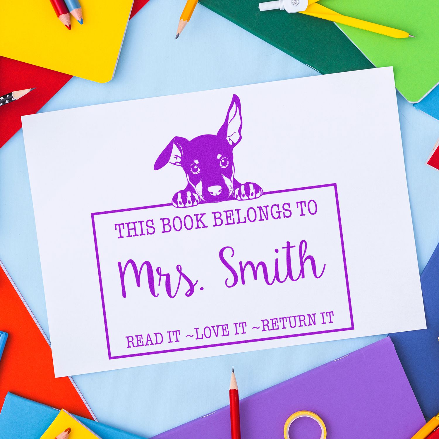 Pre-Inked Doberman Pinscher Custom Read It Love It Return It For Classroom Stamp - Engineer Seal Stamps