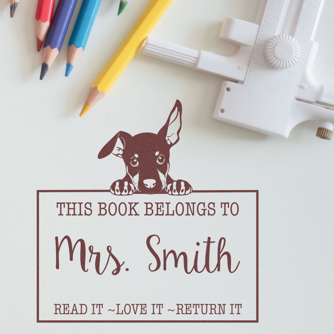 Self-Inking Doberman Pinscher Personalizable Read It Return It Stamp - Engineer Seal Stamps