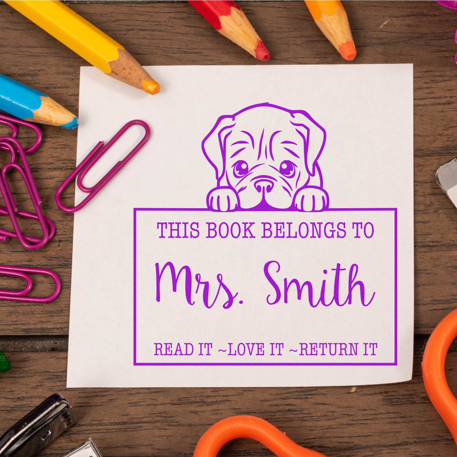 Pre-Inked Dogue De Bordeaux Custom Read It Love It Return It For Libraries Stamp - Engineer Seal Stamps