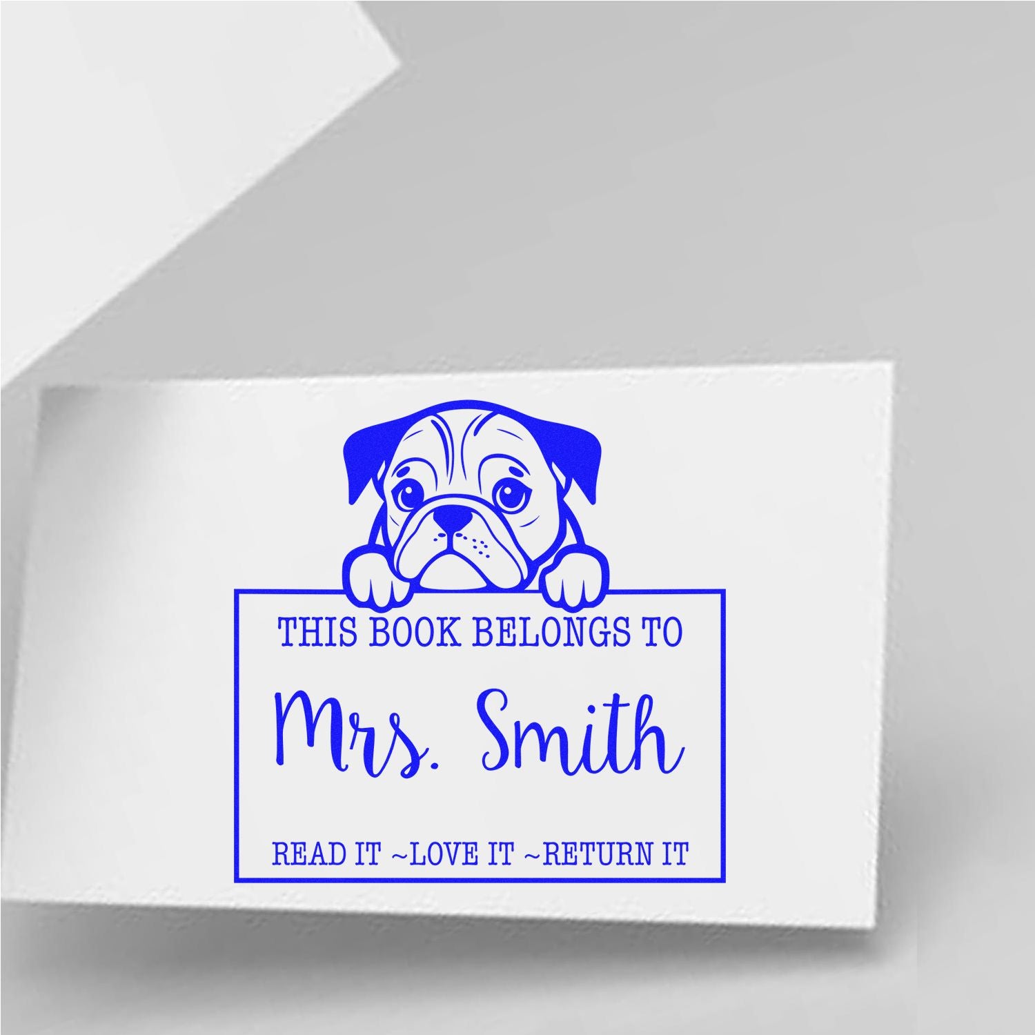 English Bulldog Custom-Made Bookplate Rubber Stamp - Engineer Seal Stamps