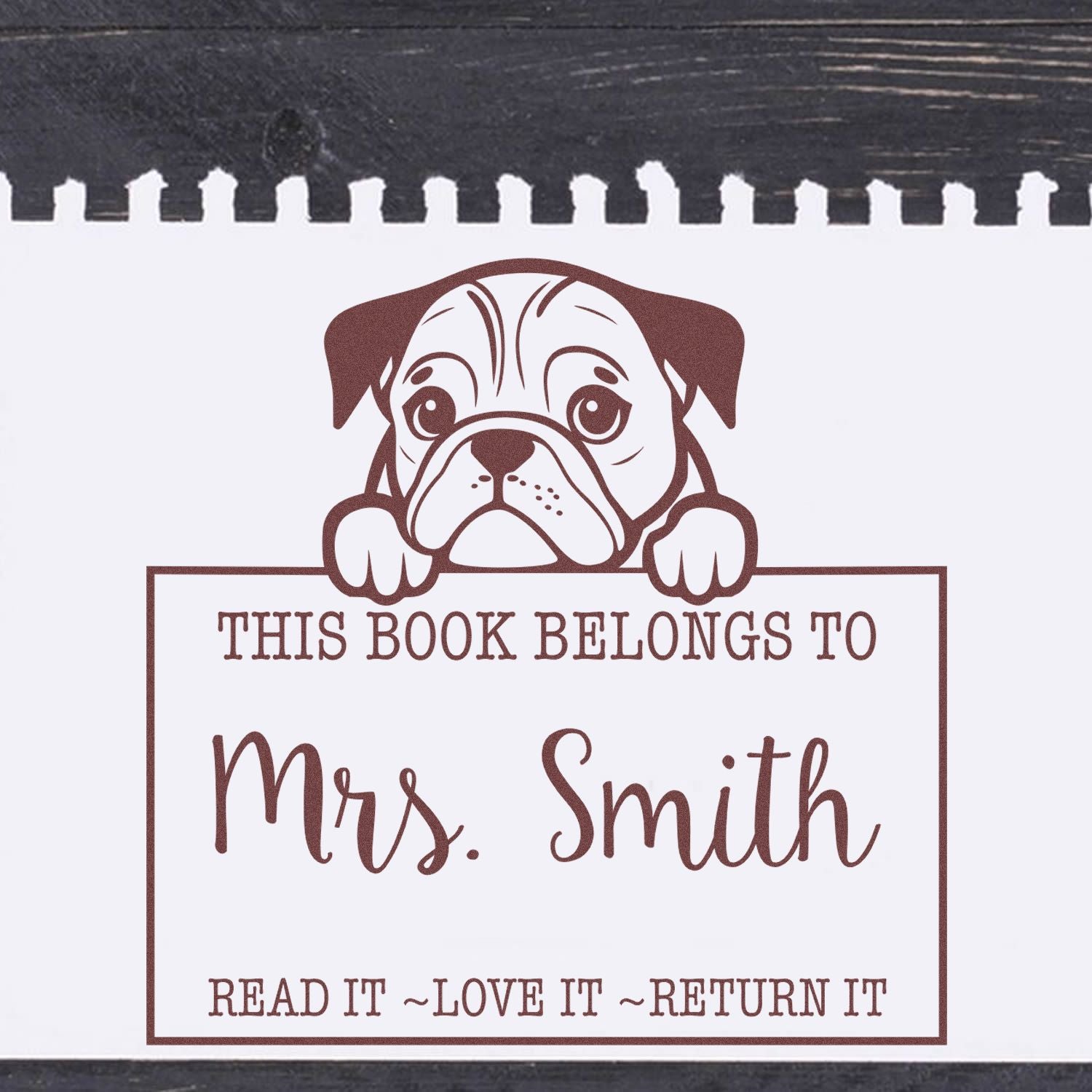 English Bulldog Custom-Made Bookplate Rubber Stamp - Engineer Seal Stamps