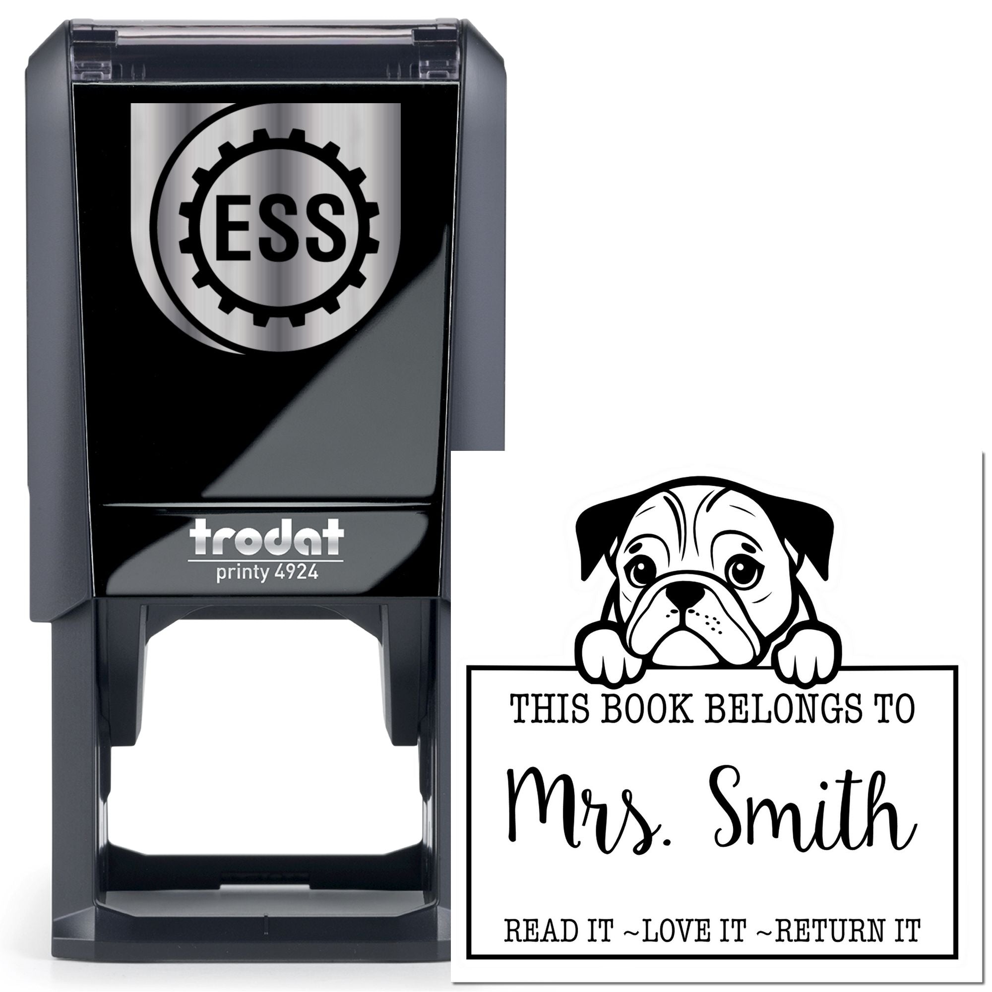 Self-Inking English Bulldog Personalizable This Book Belongs To Stamp - Engineer Seal Stamps