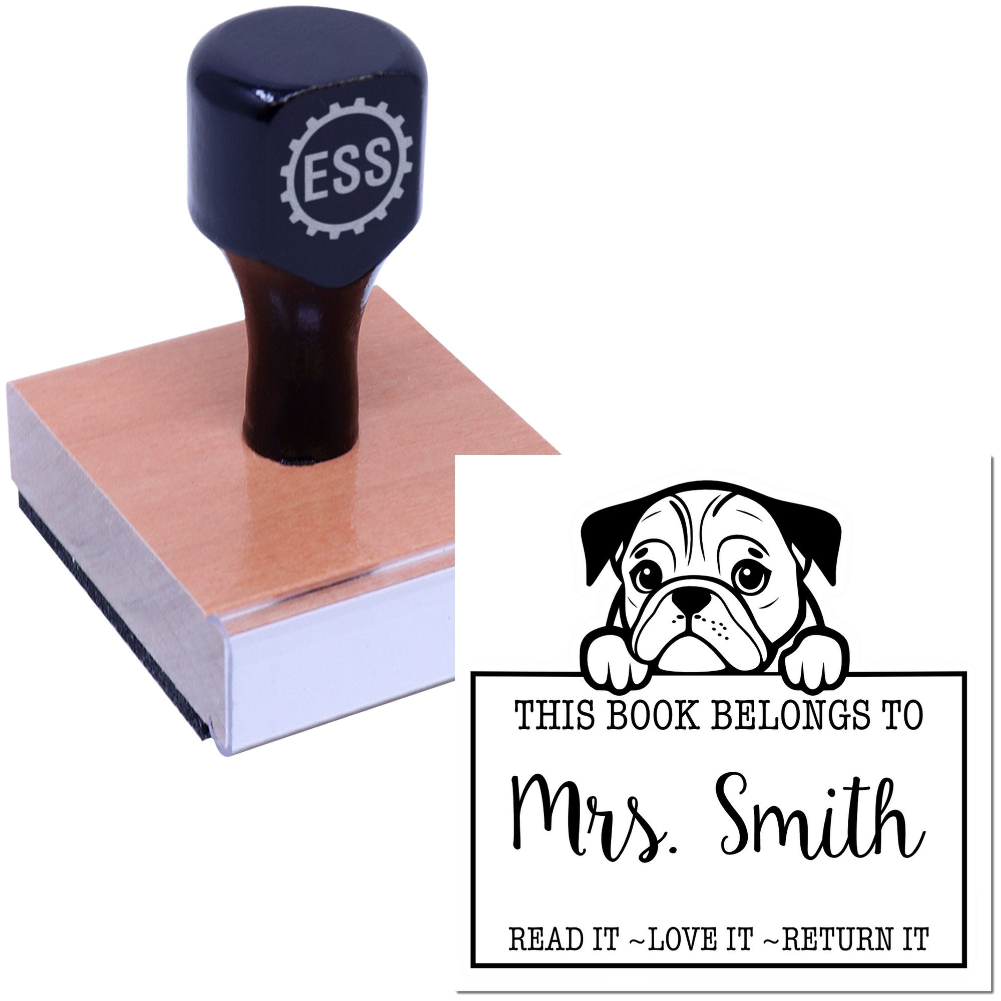 English Bulldog Custom-Made Bookplate Rubber Stamp