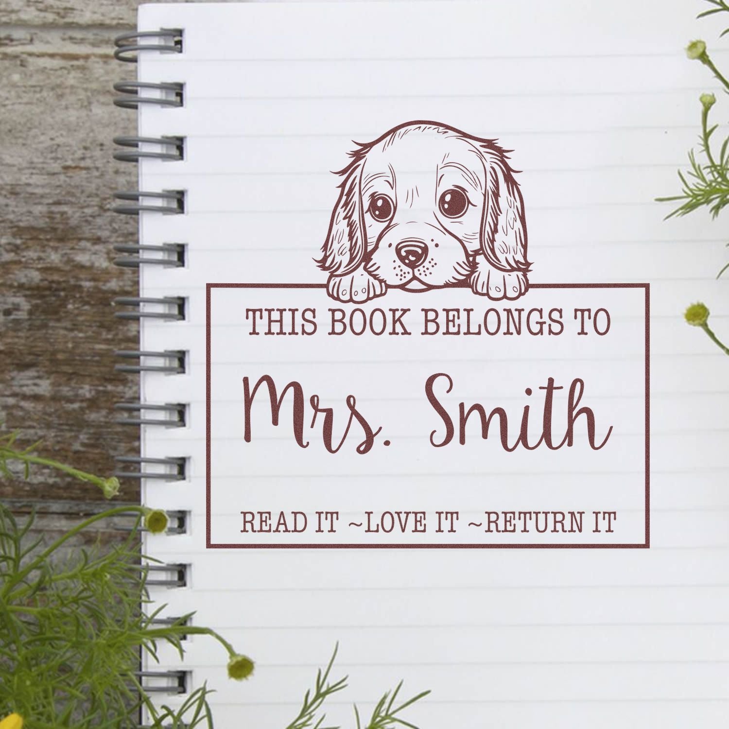Slim English Cocker Spaniel Custom-Made Name For Books Stamp