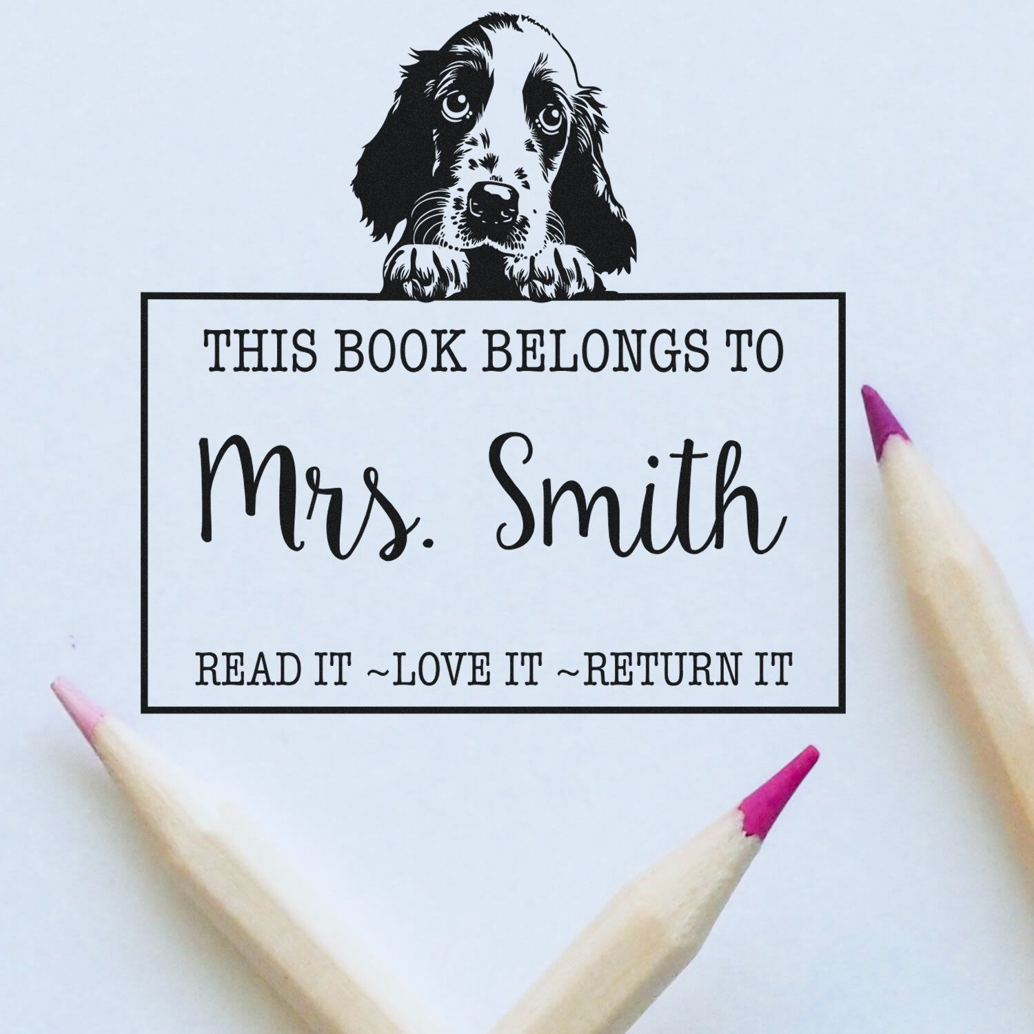 Pre-Inked English Setter Custom Read It Love It Return It For Teachers Stamp - Engineer Seal Stamps