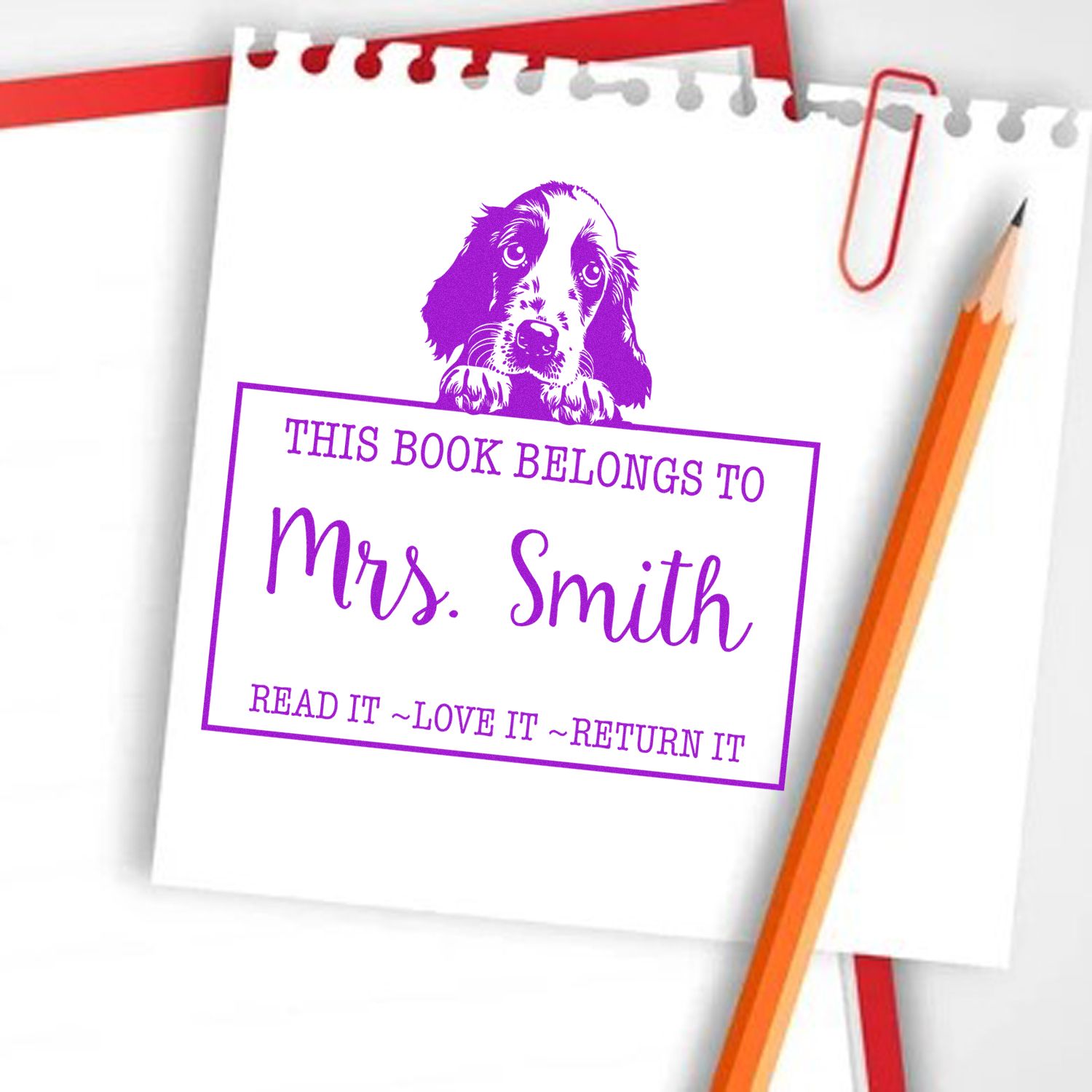 Pre-Inked English Setter Custom Read It Love It Return It For Teachers Stamp - Engineer Seal Stamps