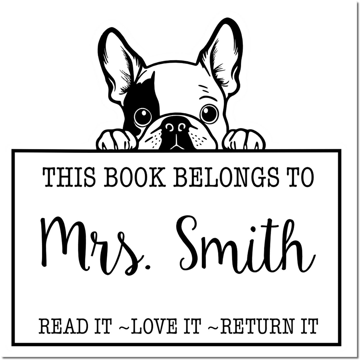 French Bulldog Custom-Made Home Library Rubber Stamp - Engineer Seal Stamps