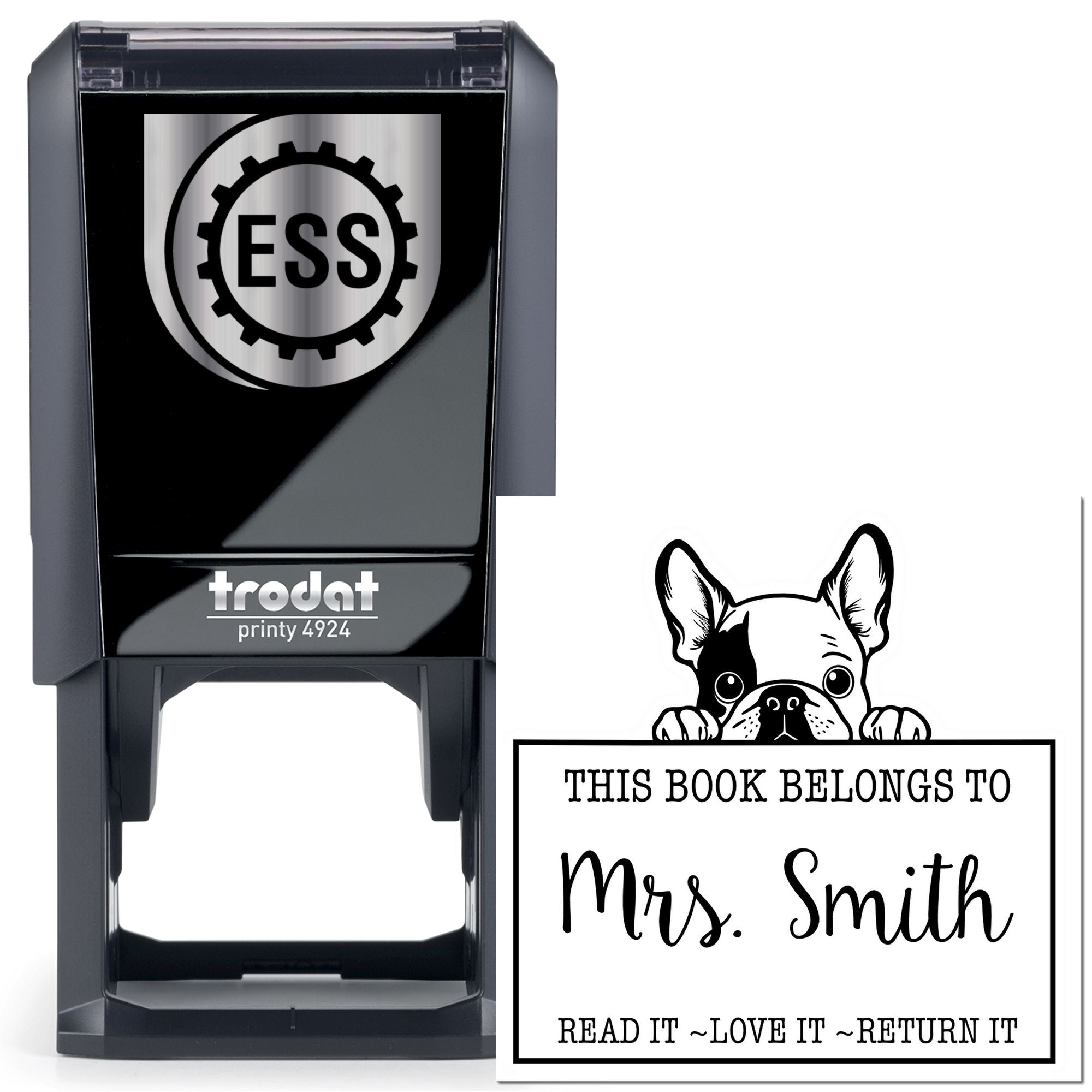Adorable Self-Inking French Bulldog Personalized Book Circulation Stamp - Engineer Seal Stamps