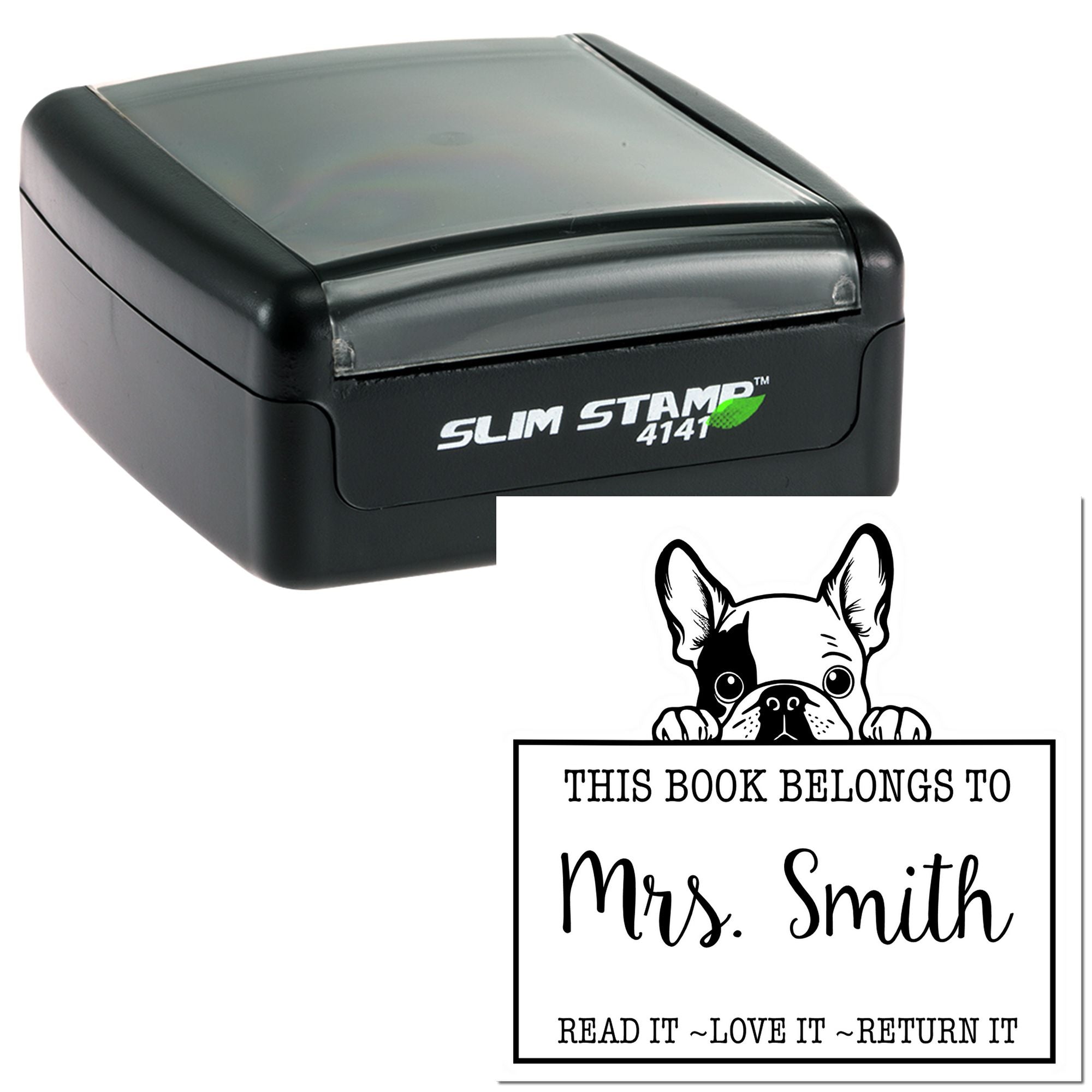 Cute Slim French Bulldog Custom-Made Library Check-Out Stamp - Engineer Seal Stamps