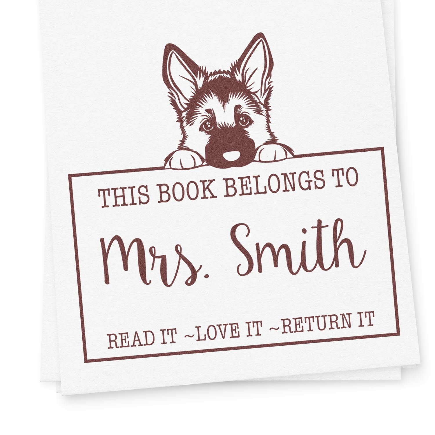 Cute Slim German Shepherd Custom-Made Library Book Stamp - Engineer Seal Stamps