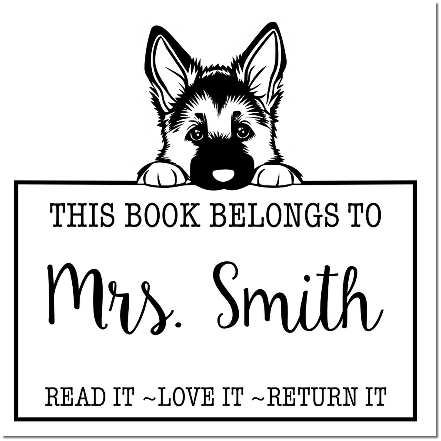 Cute Slim German Shepherd Custom-Made Library Book Stamp - Engineer Seal Stamps