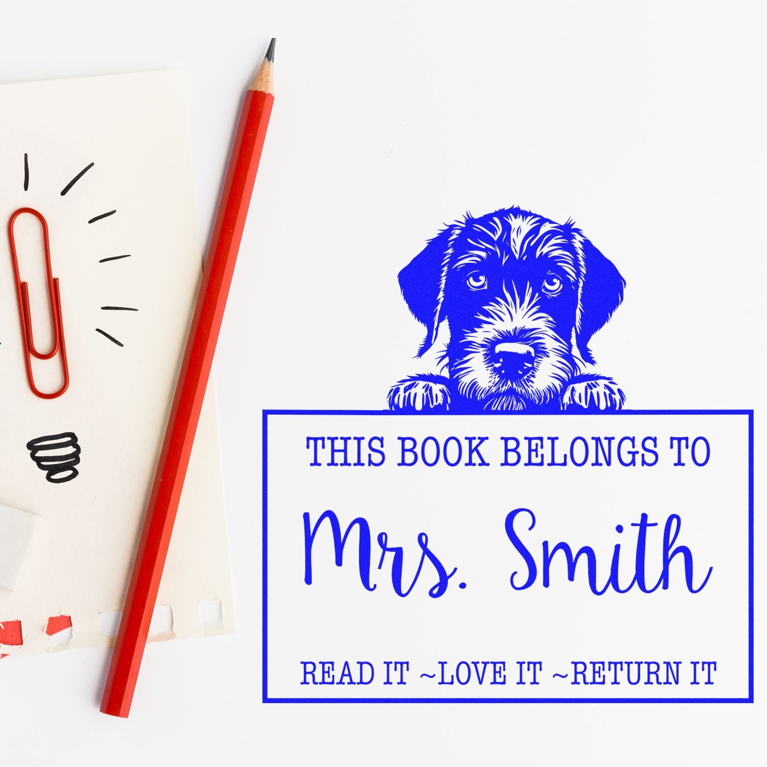 Adorable Self-Inking German Wirehaired Pointer Personalized Book Lending Stamp - Engineer Seal Stamps