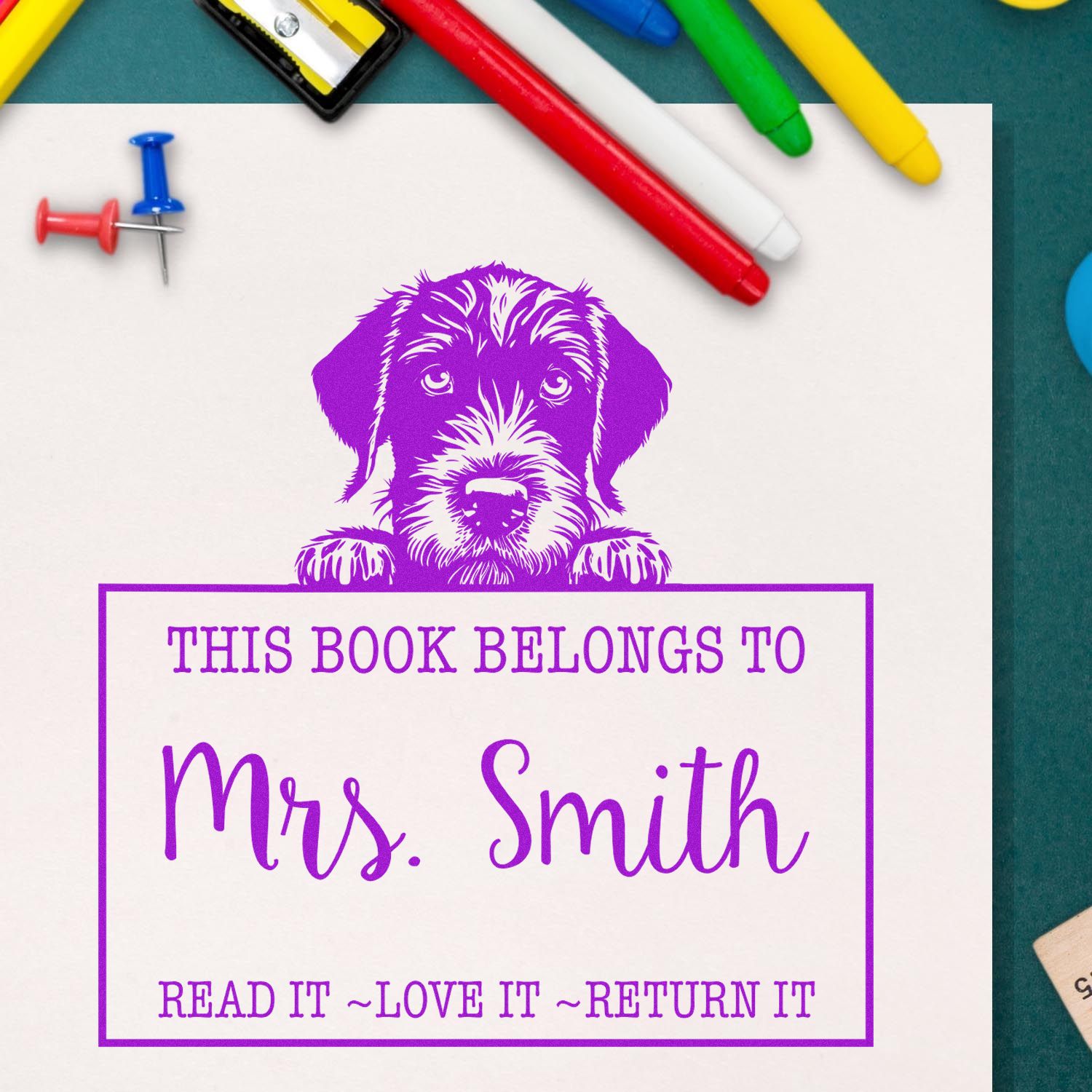 Adorable Self-Inking German Wirehaired Pointer Personalized Book Lending Stamp - Engineer Seal Stamps