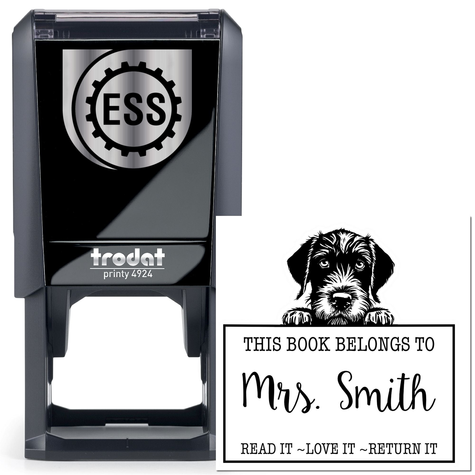 Adorable Self-Inking German Wirehaired Pointer Personalized Book Lending Stamp - Engineer Seal Stamps