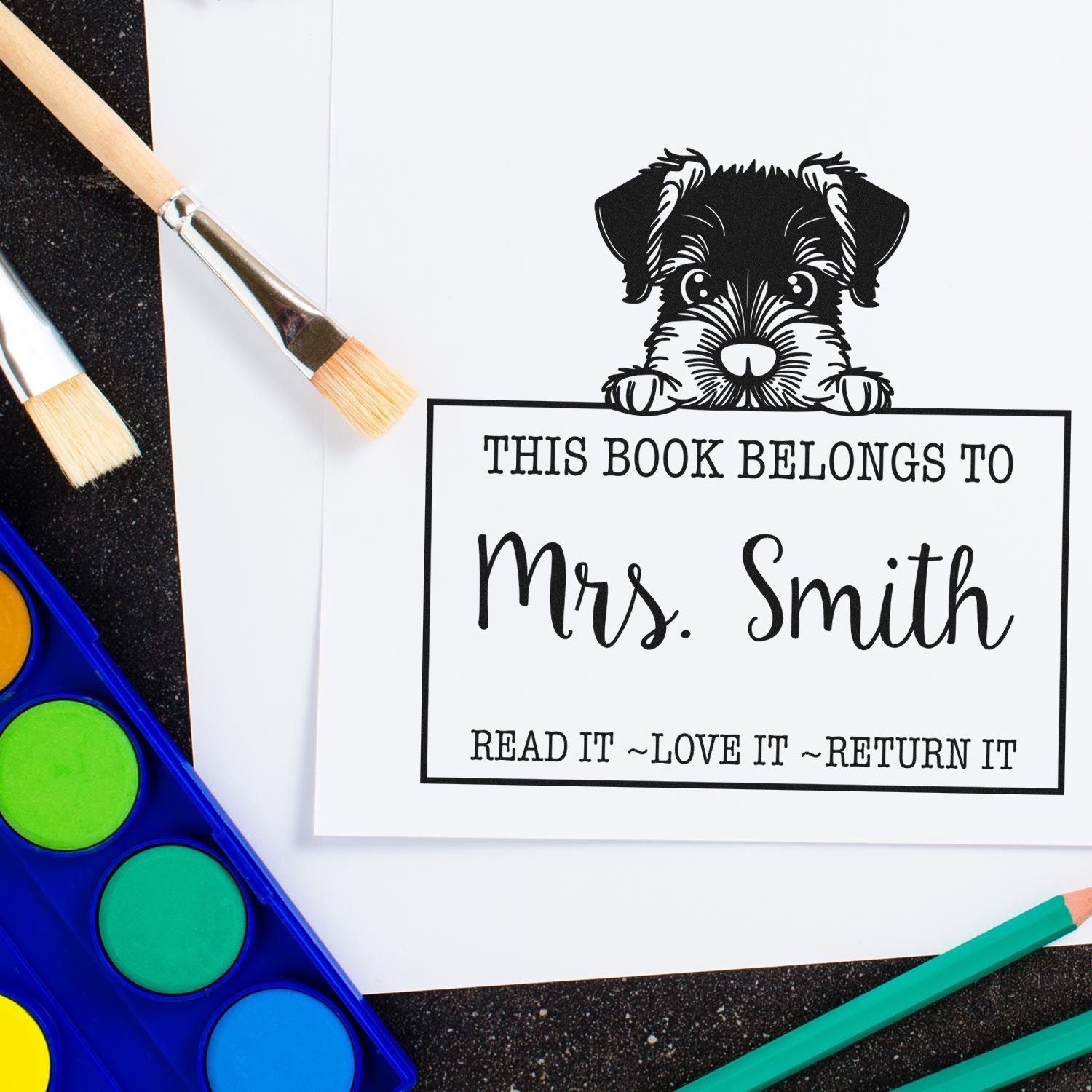 Adorable Self-Inking Giant Schnauzer Personalized Book Lover Stamp - Engineer Seal Stamps