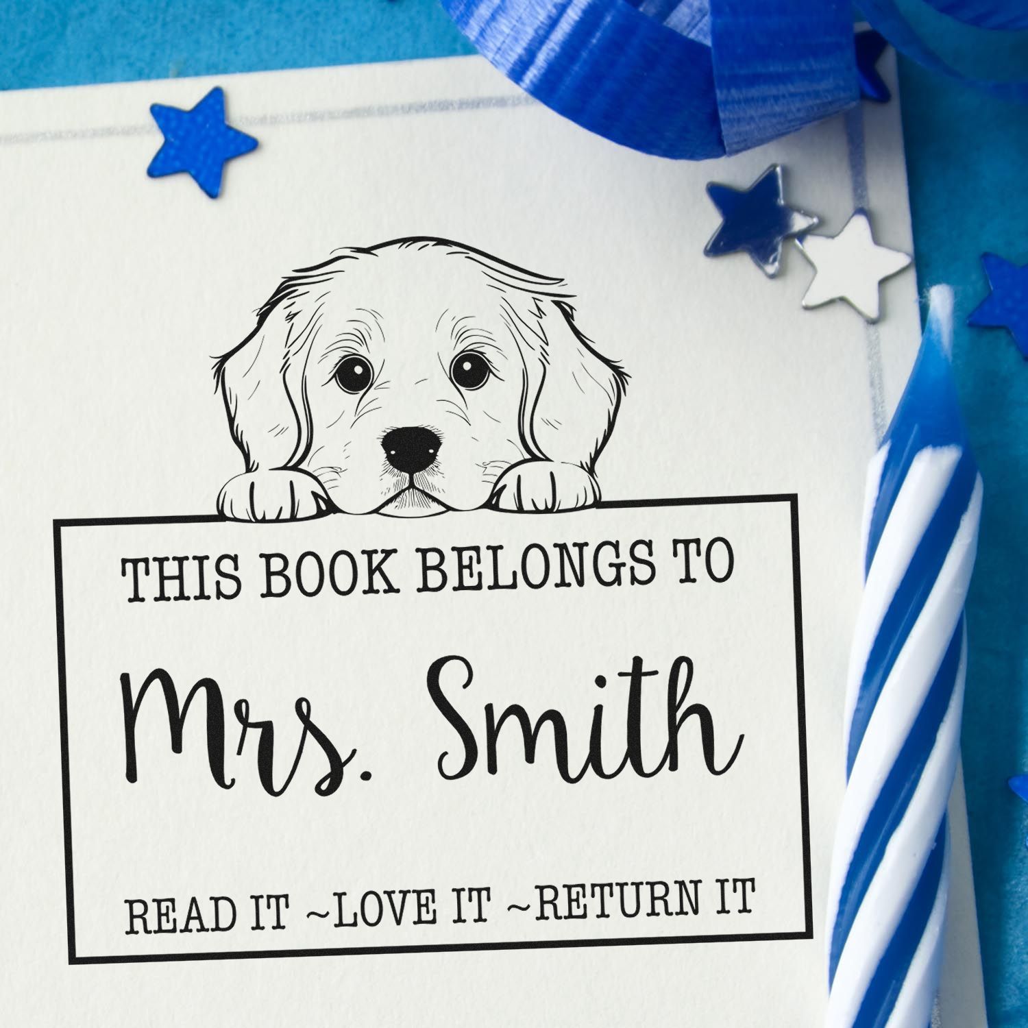 Golden Retriever Custom-Made Library With Name Rubber Stamp - Engineer Seal Stamps