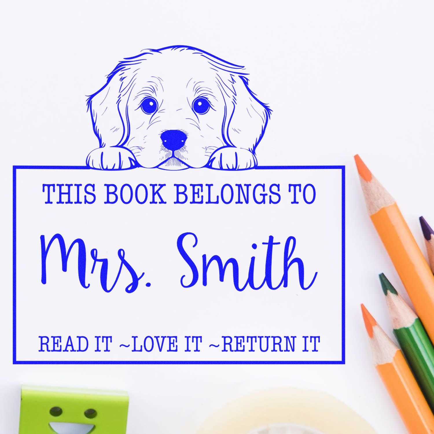 Cute Slim Golden Retriever Custom-Made For Library Books Stamp - Engineer Seal Stamps