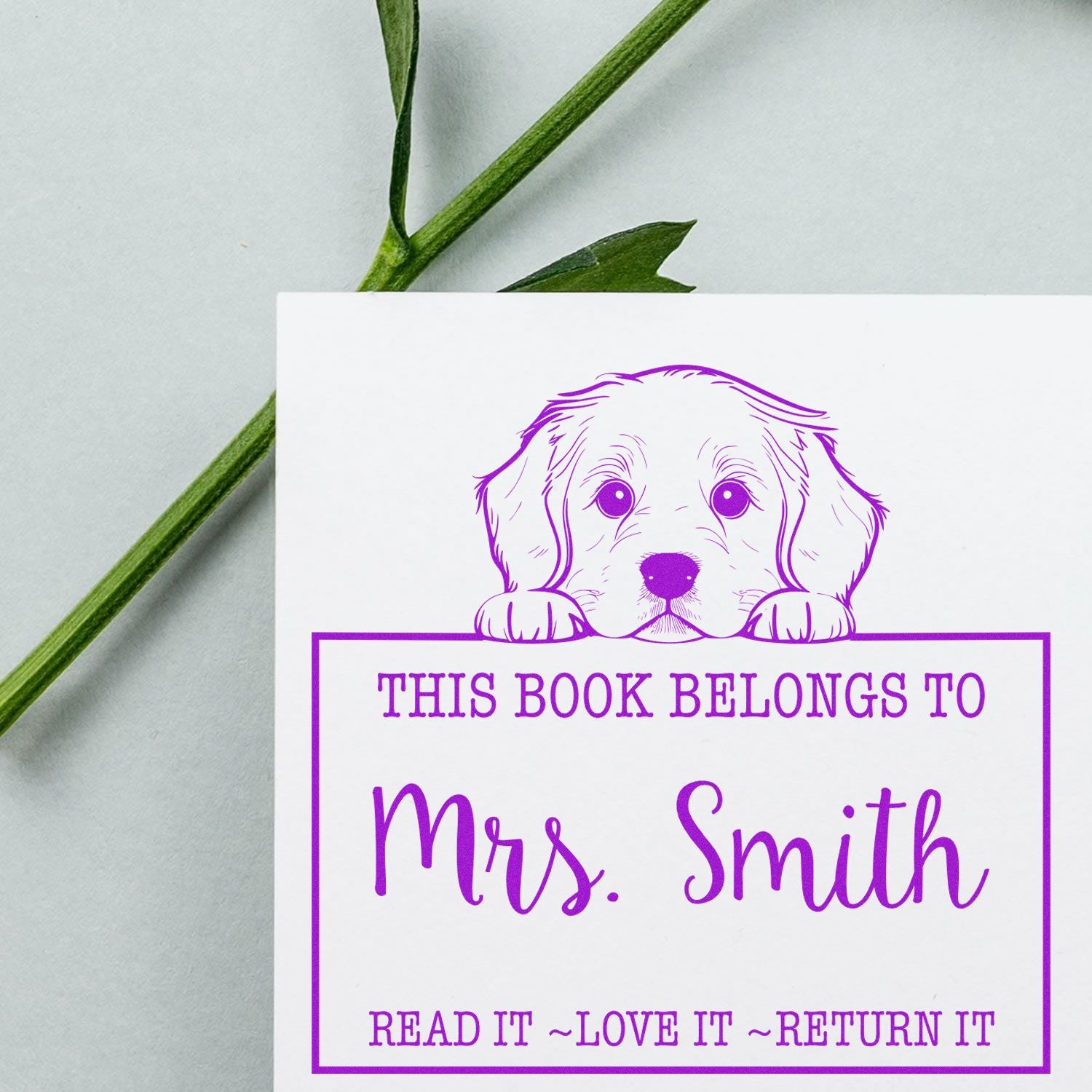 Golden Retriever Custom-Made Library With Name Rubber Stamp