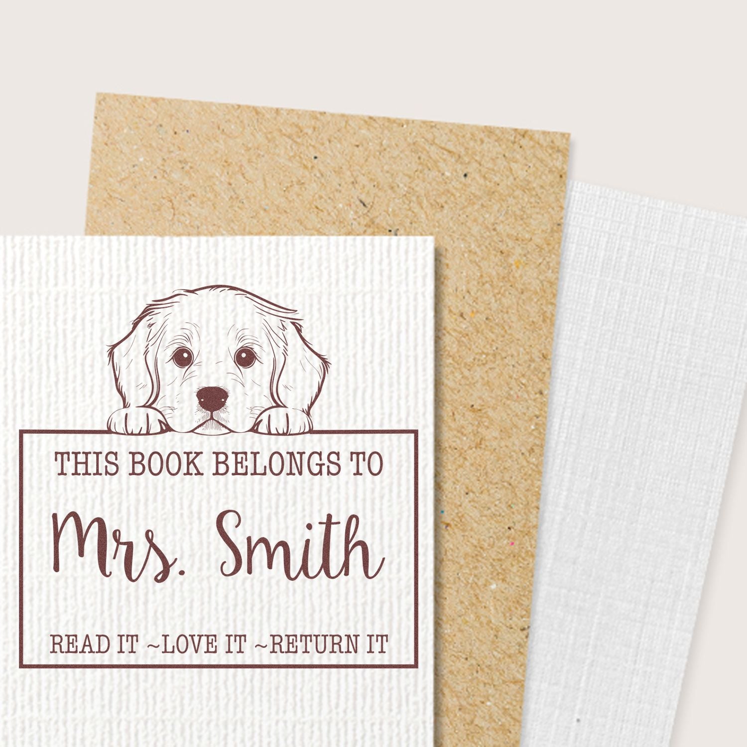 Adorable Self-Inking Golden Retriever Personalized Book Name Stamp - Engineer Seal Stamps