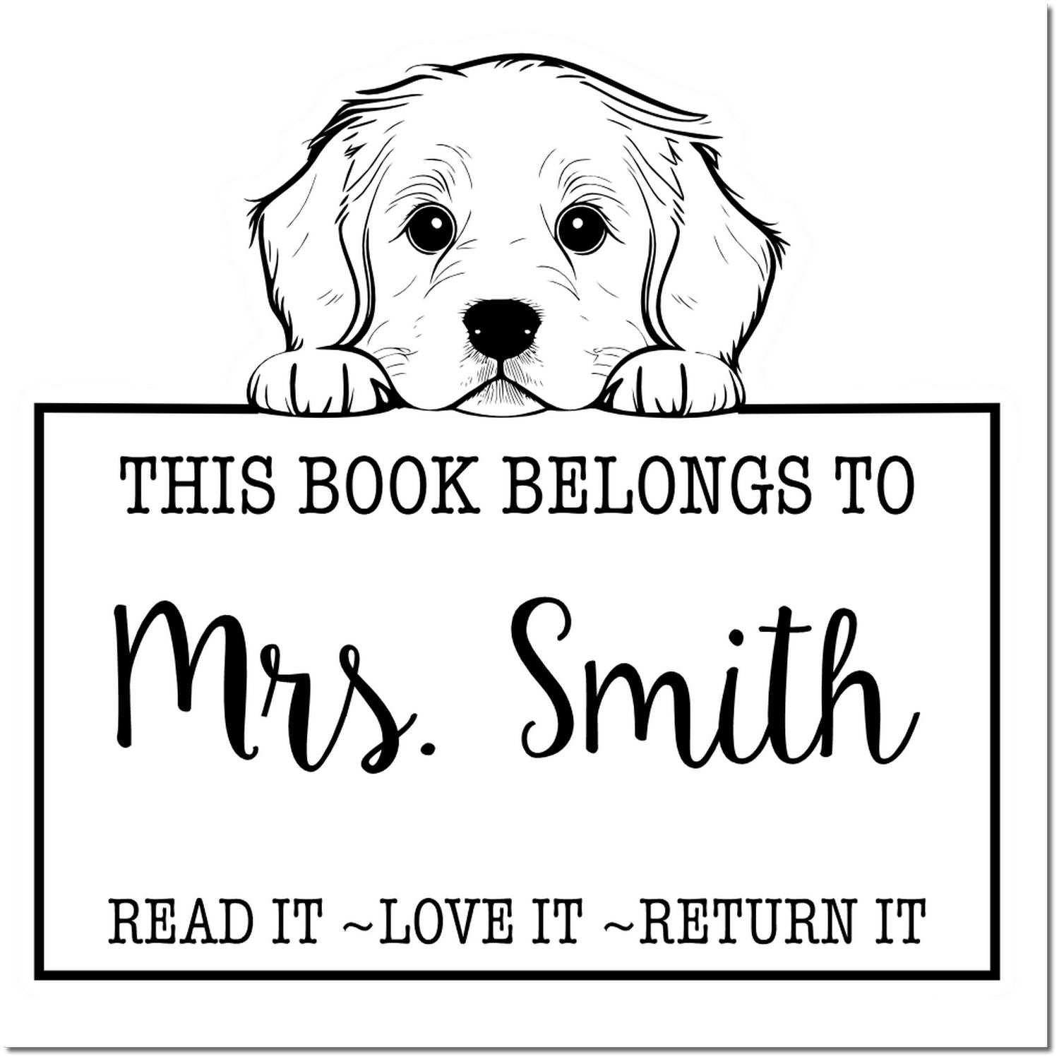 Adorable Self-Inking Golden Retriever Personalized Book Name Stamp - Engineer Seal Stamps