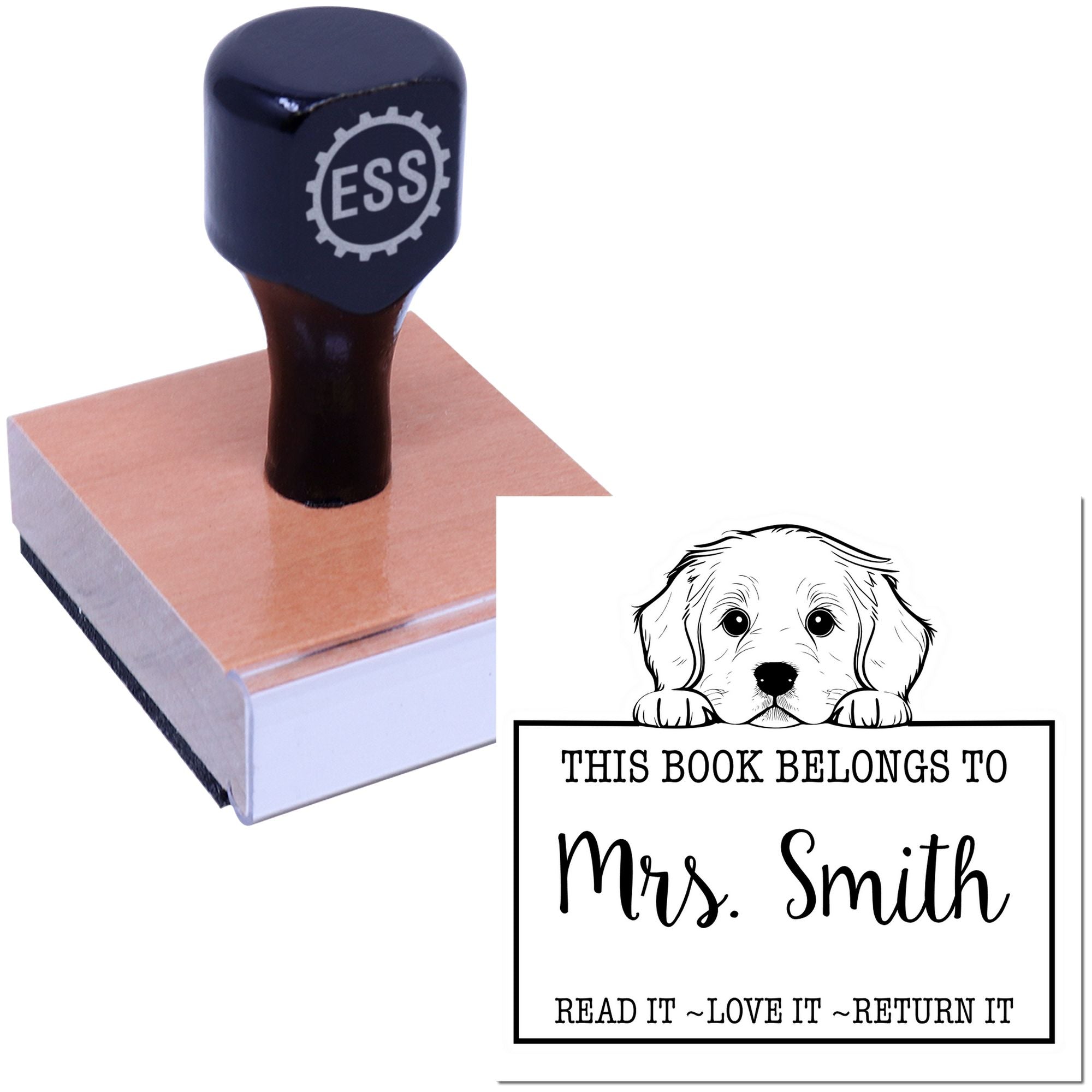 Golden Retriever Custom-Made Library With Name Rubber Stamp