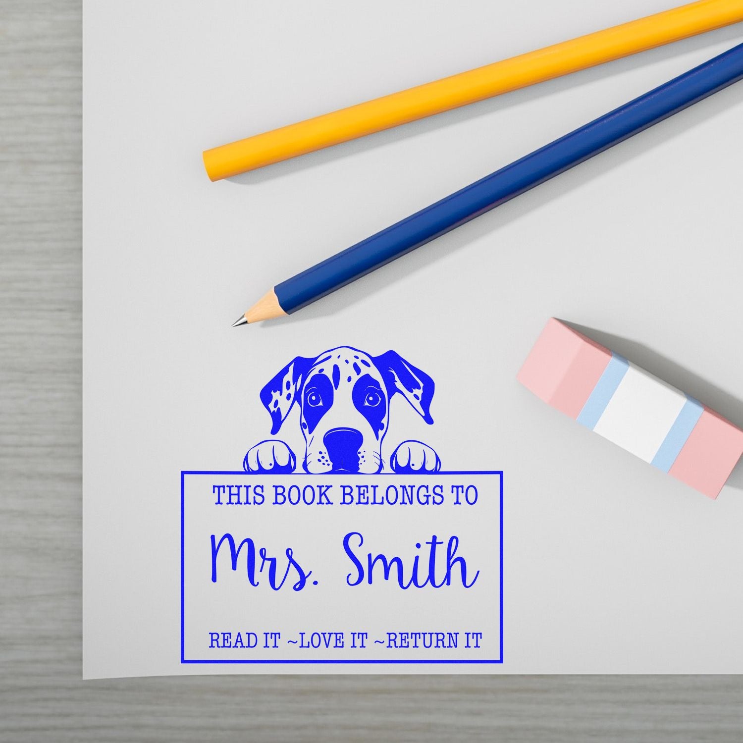 Self-Inking Great Dane Personalized Book Return Stamp - Engineer Seal Stamps