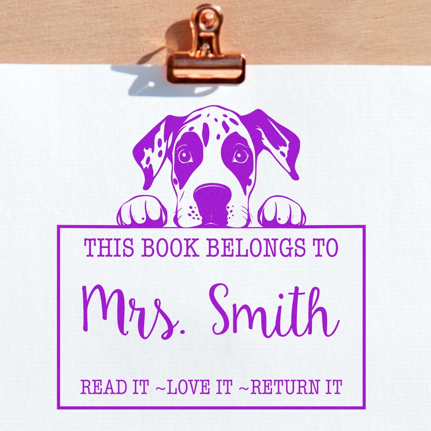 Great Dane Custom-Made Personal Library Rubber Stamp