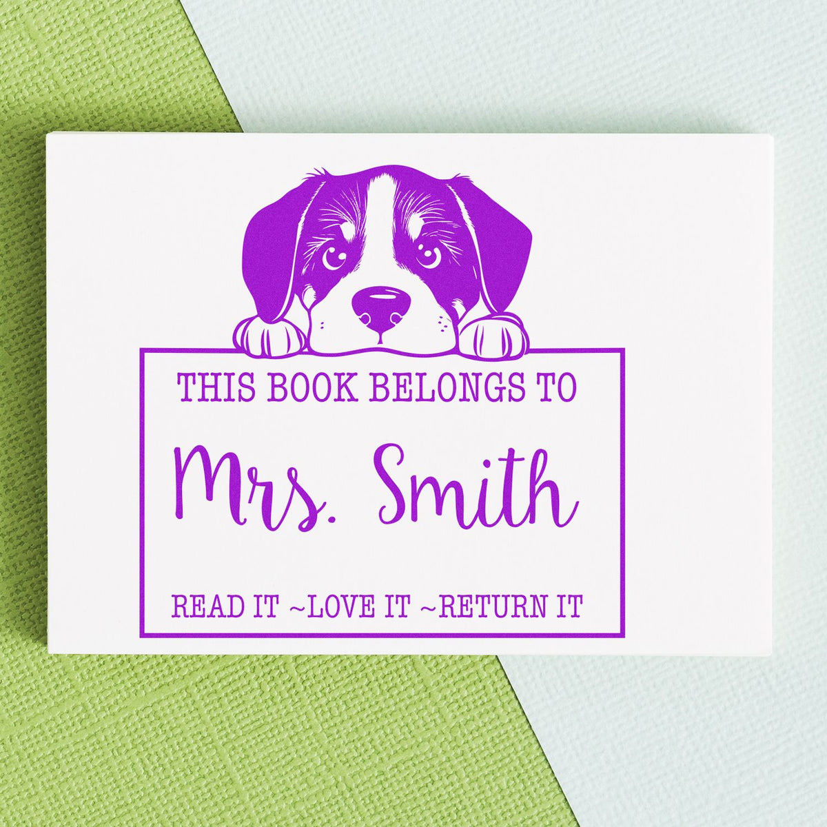 Trodat Slim Greater Swiss Mountain Dog custom-made rubber stamp in use, featuring detailed image of the breed for dog lovers.