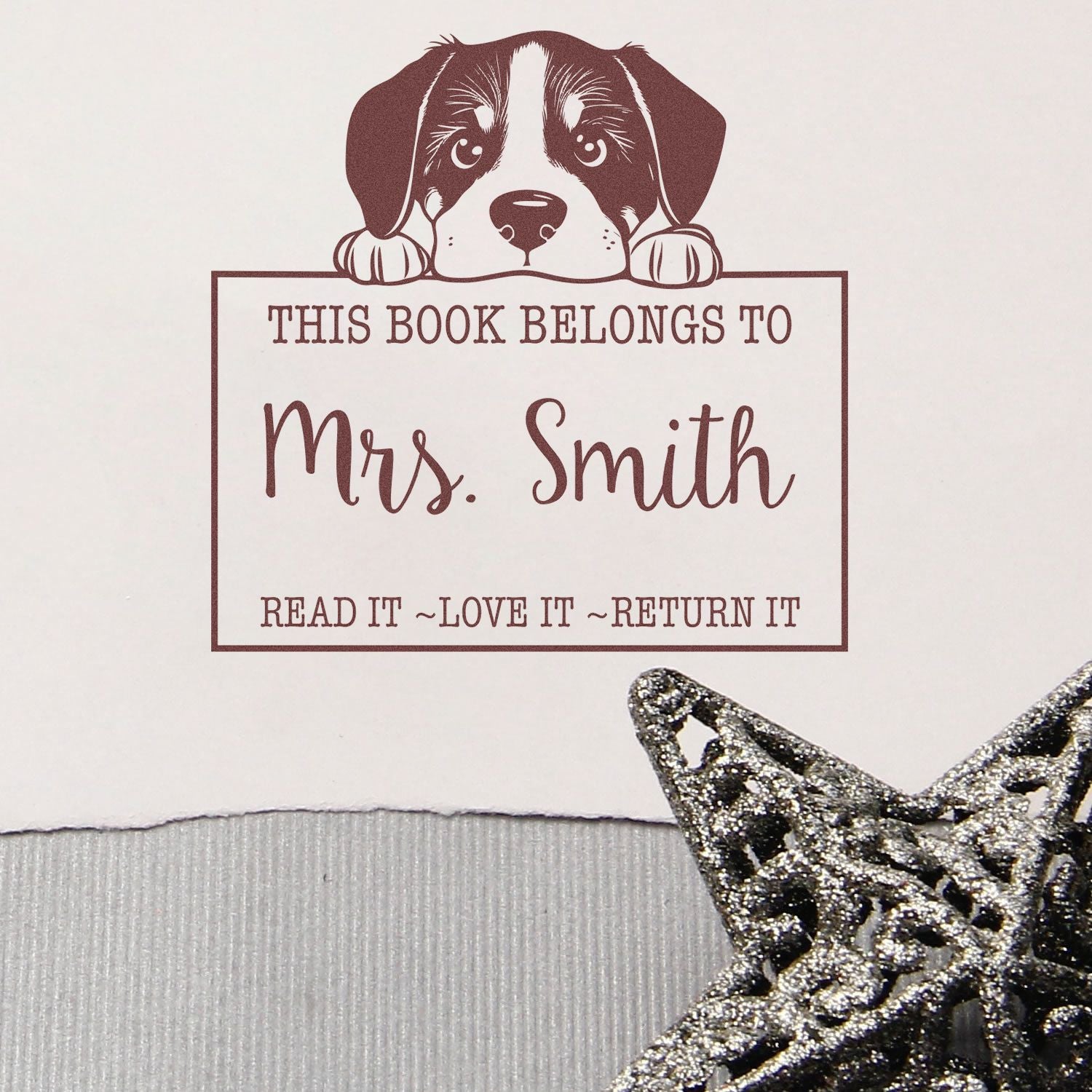 Trodat Slim Greater Swiss Mountain Dog custom-made rubber stamp in use, featuring a detailed Greater Swiss Mountain Dog design.