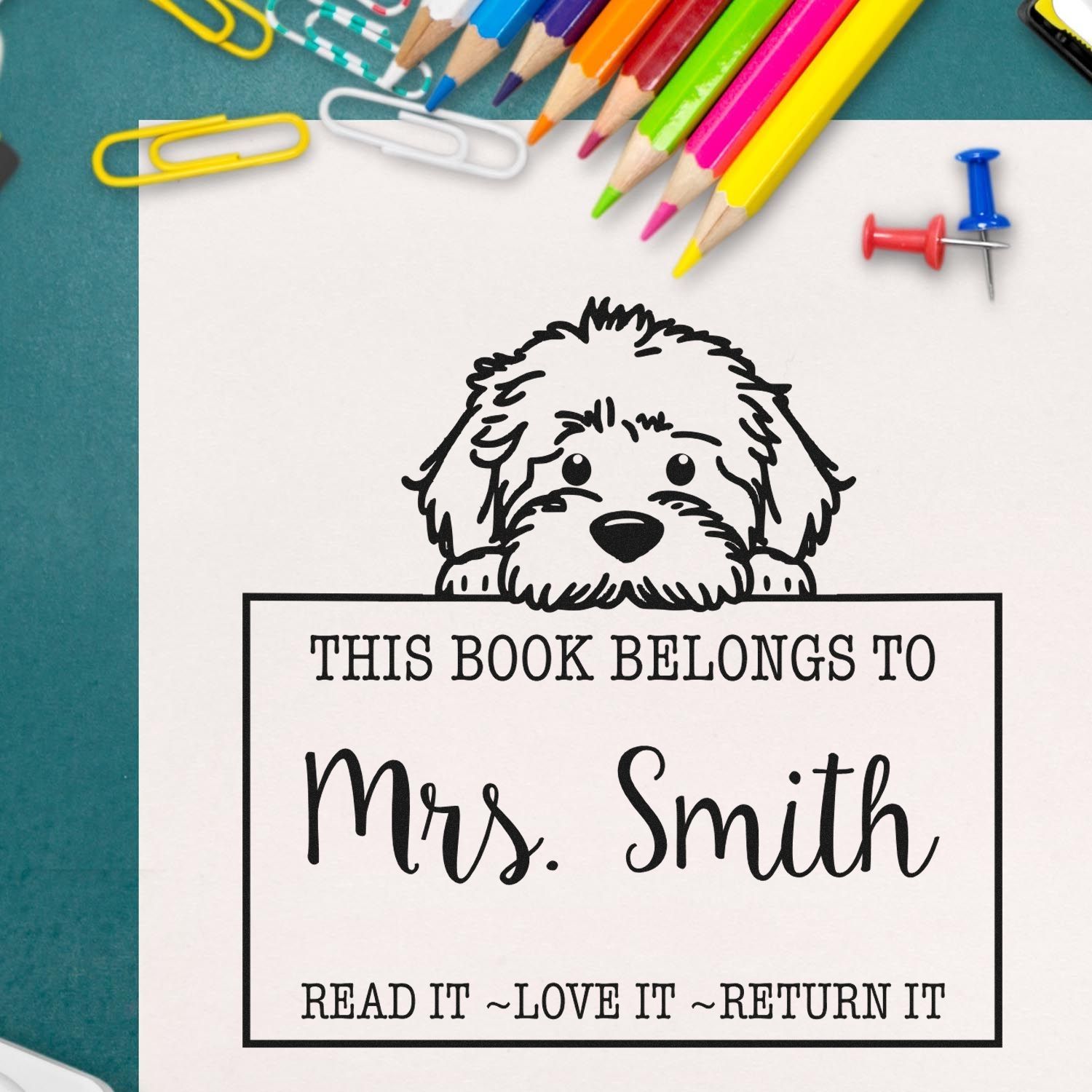 Pre-Inked Labradoodle Personalized Read It Love It Return It Teacher Stamp - Engineer Seal Stamps