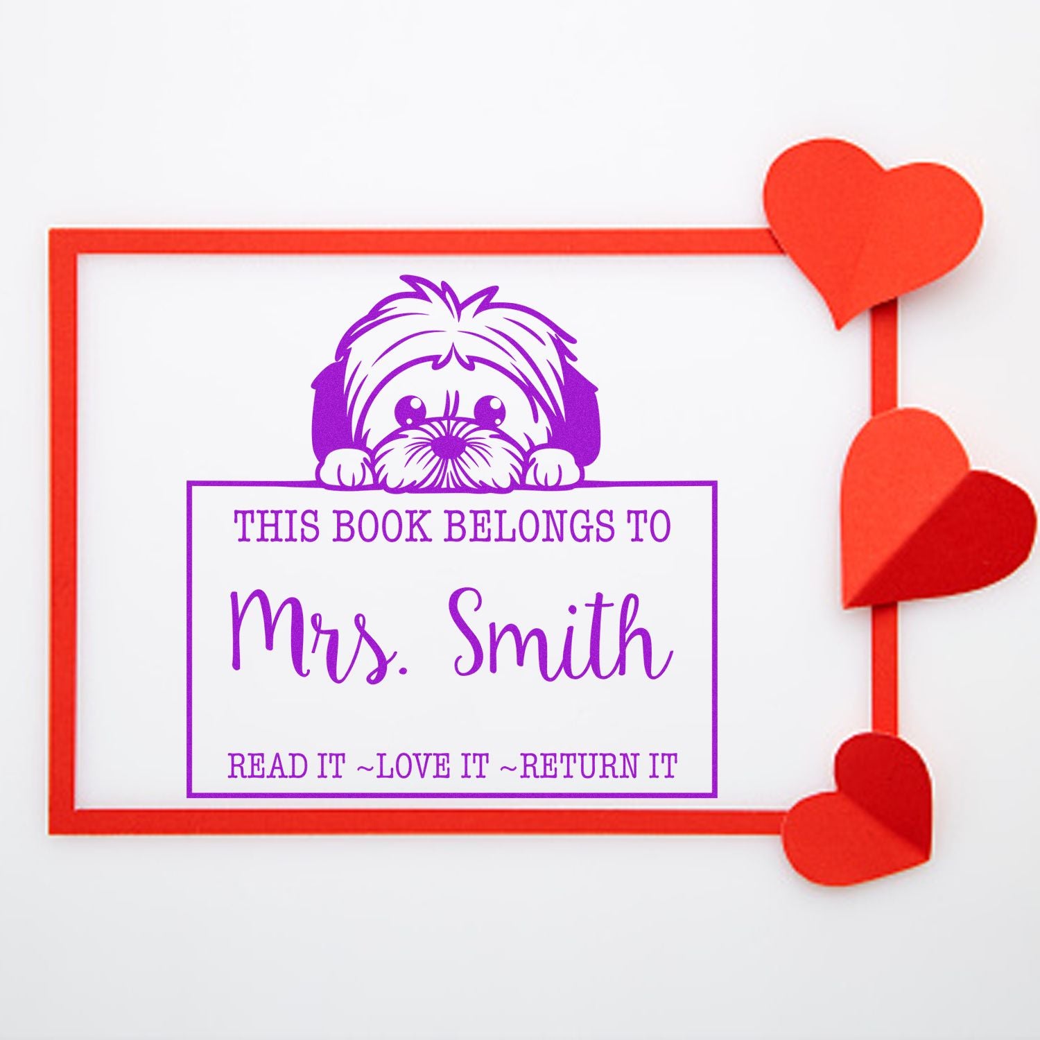 Cute Self-Inking Lhasa Apso Personalized Library With Name Stamp - Engineer Seal Stamps