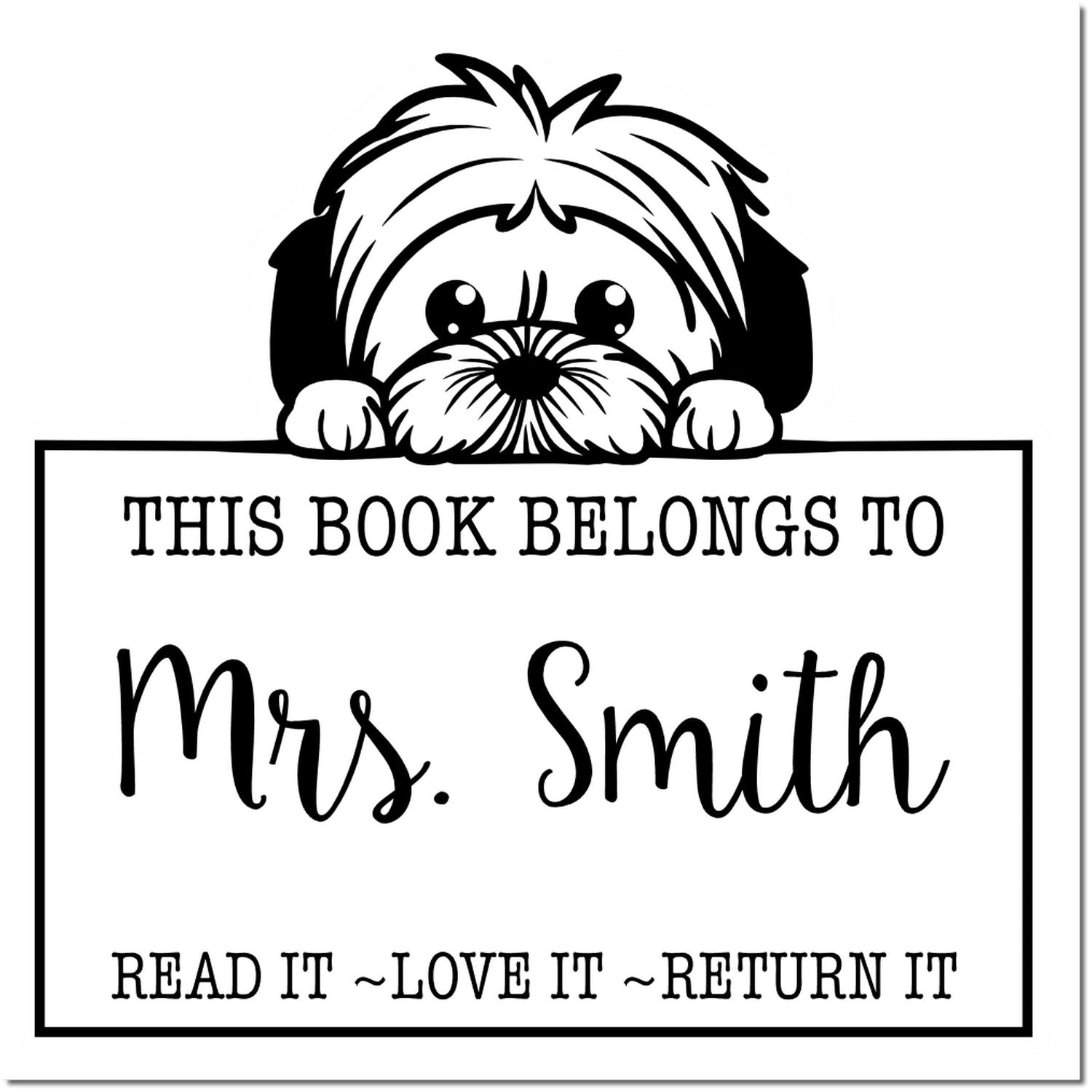 Cute Self-Inking Lhasa Apso Personalized Library With Name Stamp - Engineer Seal Stamps