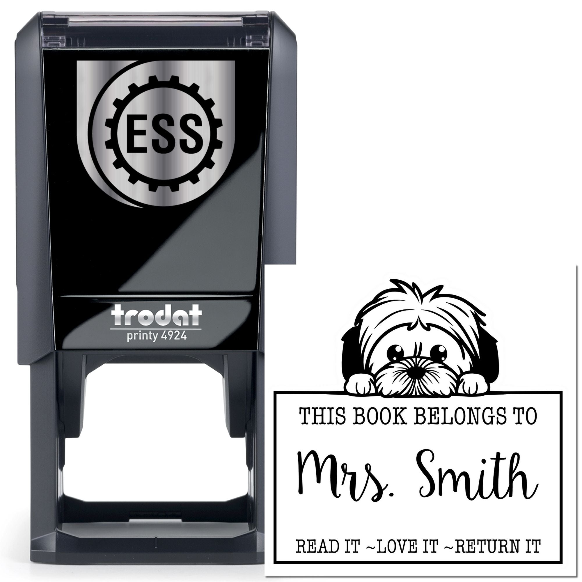 Cute Self-Inking Lhasa Apso Personalized Library With Name Stamp - Engineer Seal Stamps