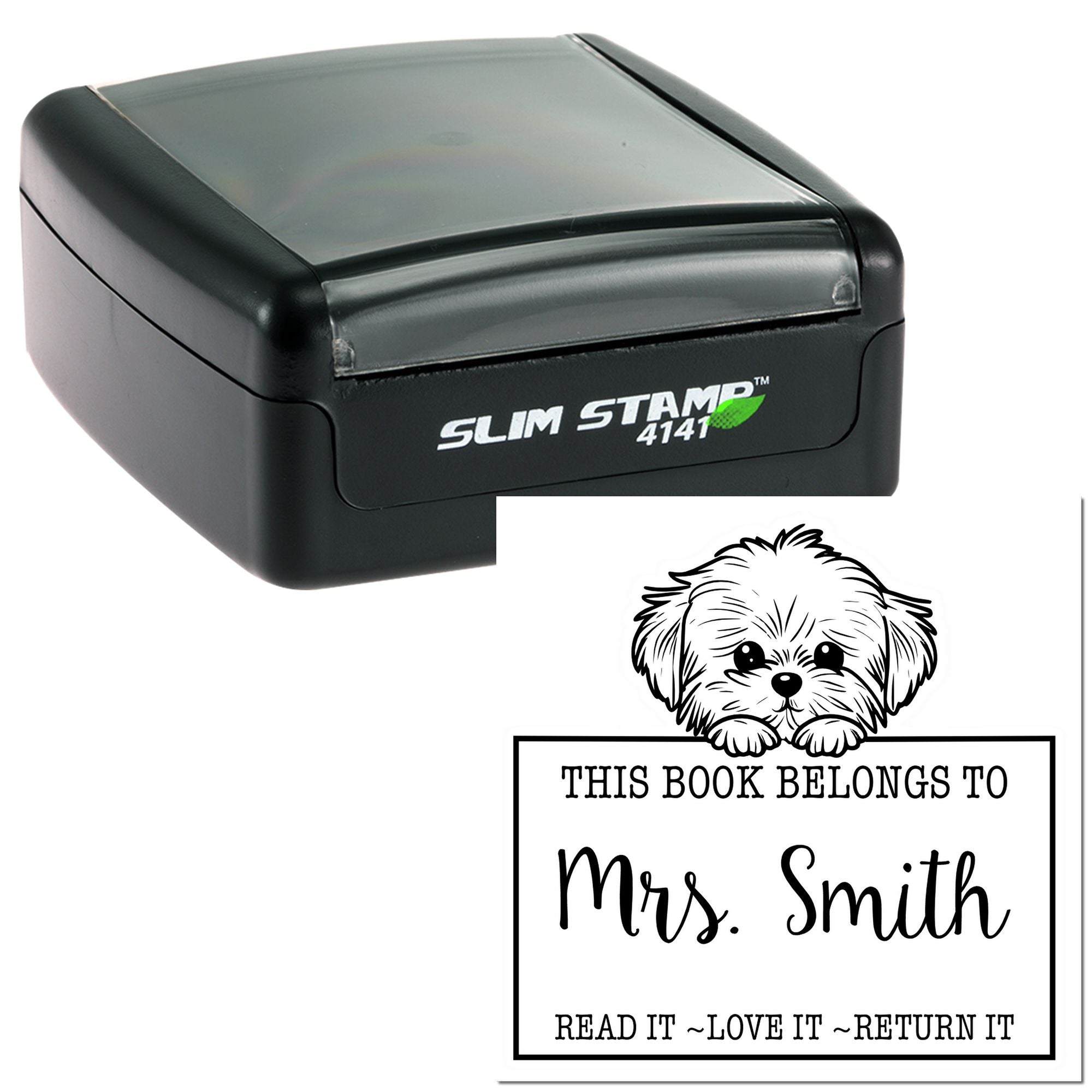 Slim Maltese Customized Return To Library Stamp