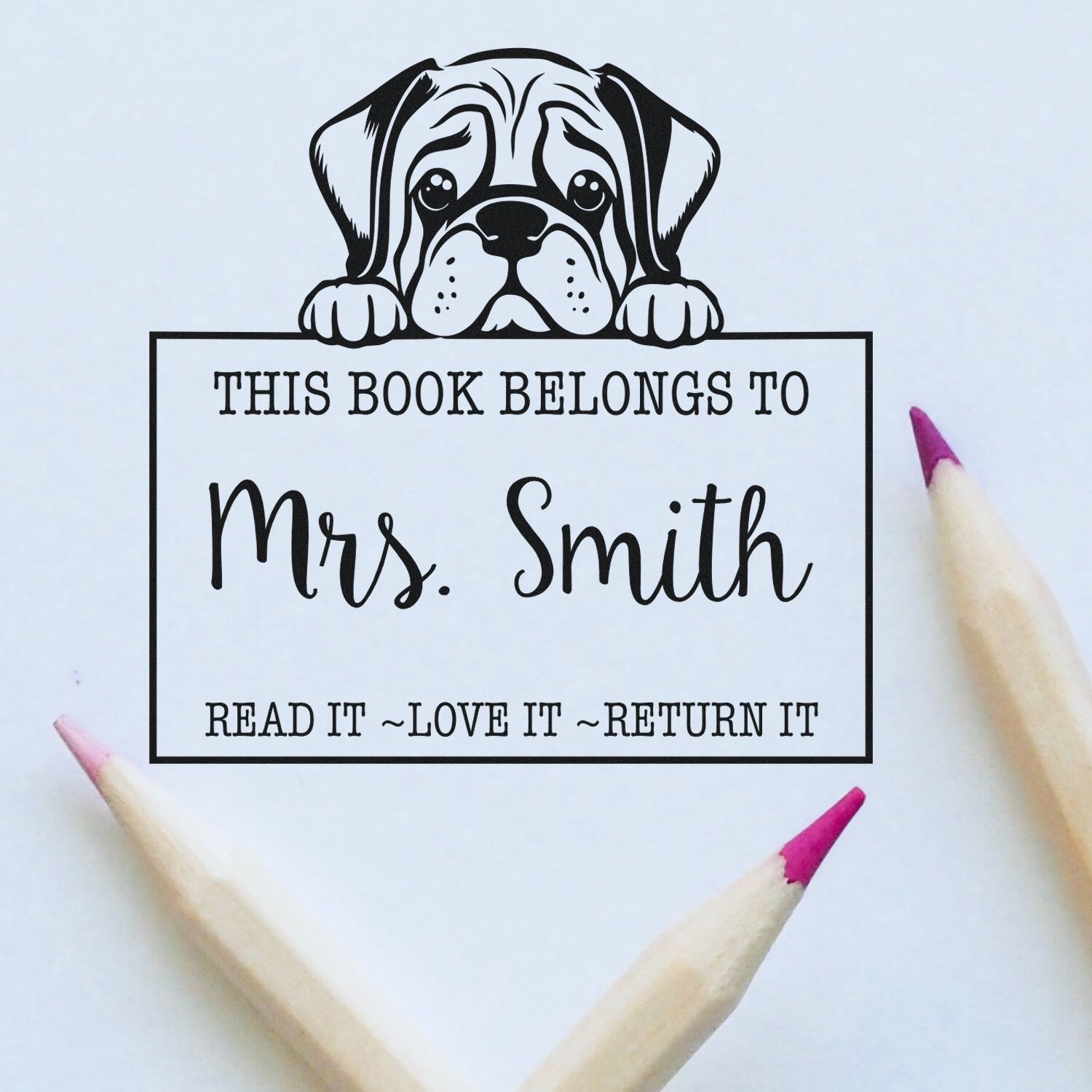 Cute Self-Inking Mastiff Personalized Personal Library Stamp - Engineer Seal Stamps