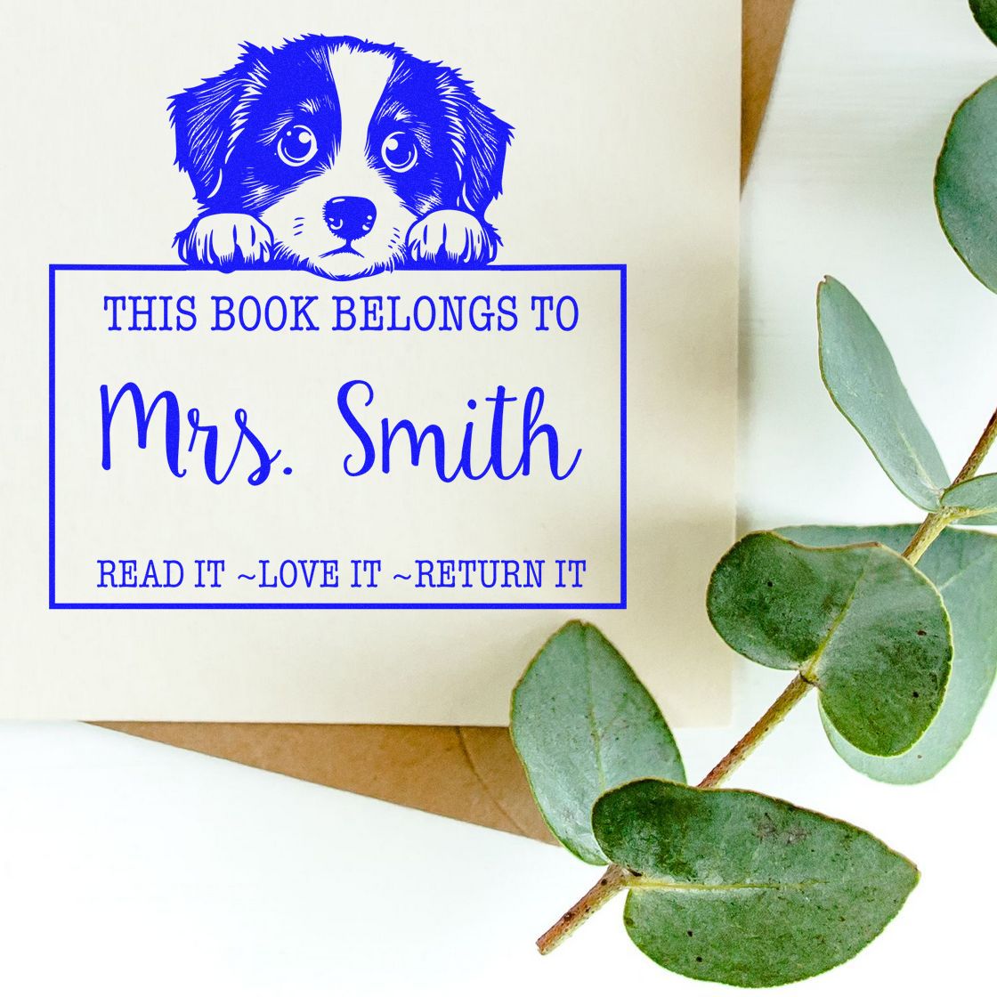 Pre-Inked Miniature American Shepherd Personalized Read It Love It Return It For Teachers Stamp - Engineer Seal Stamps