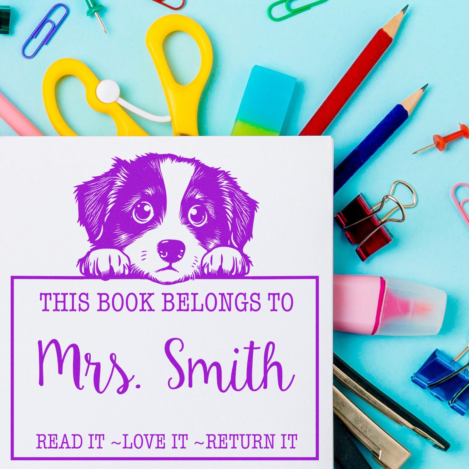 Slim Miniature American Shepherd Customized Read It Return It Stamp - Engineer Seal Stamps