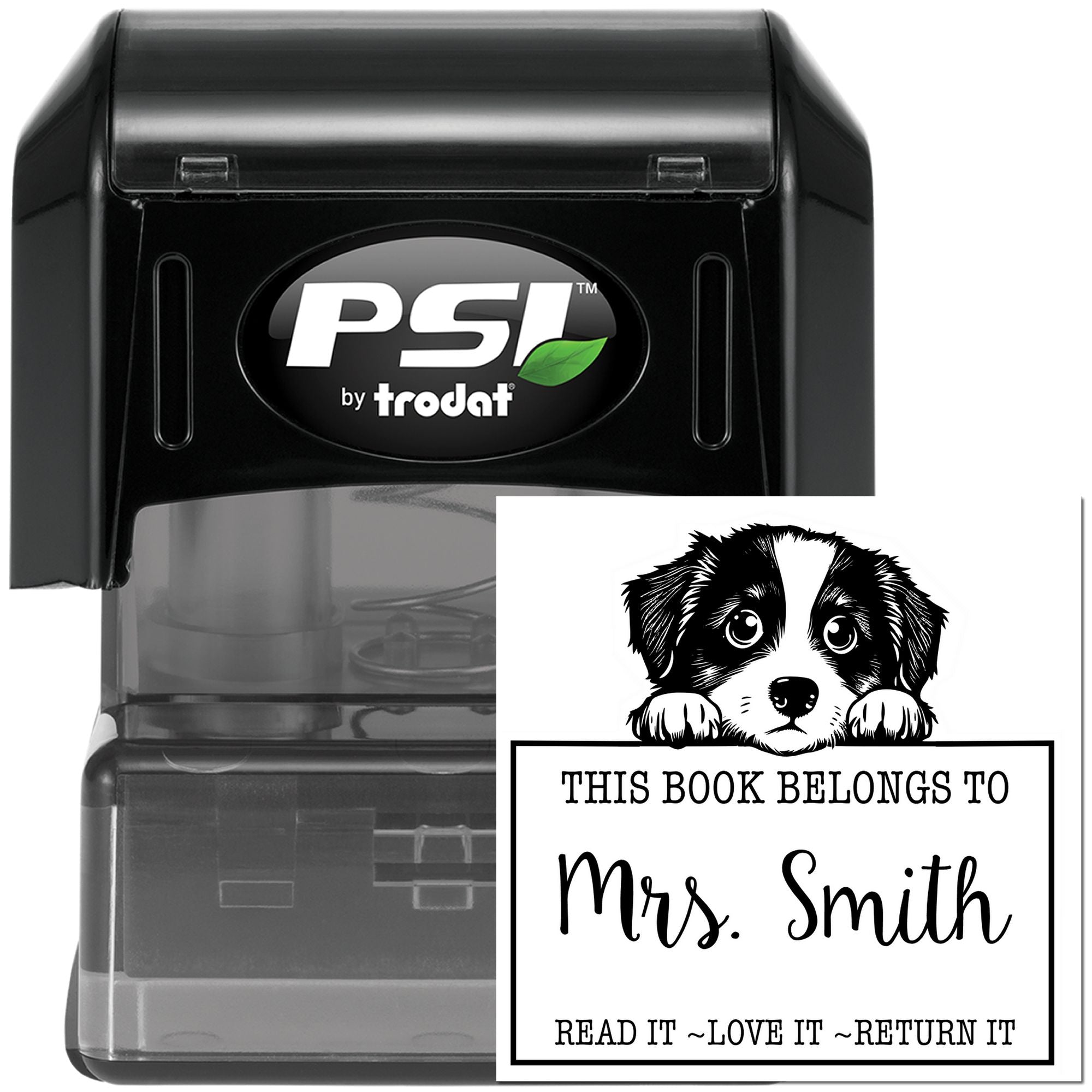 Pre-Inked Miniature American Shepherd Personalized Read It Love It Return It For Teachers Stamp - Engineer Seal Stamps