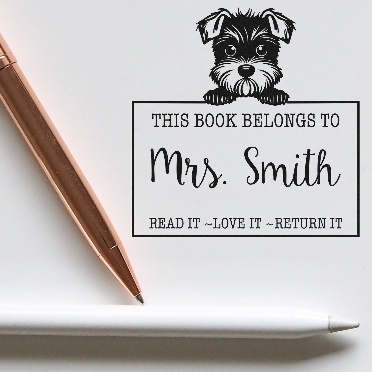 Slim Miniature Schnauzer Customized Read It Love It Return It Teacher Stamp - Engineer Seal Stamps